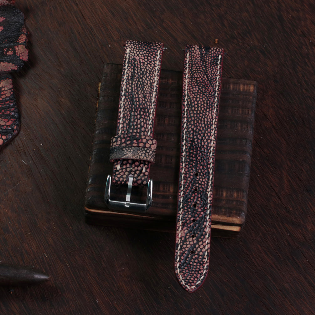 Black Cherry Ostrich Leg Leather Watch Strap (Smooth)