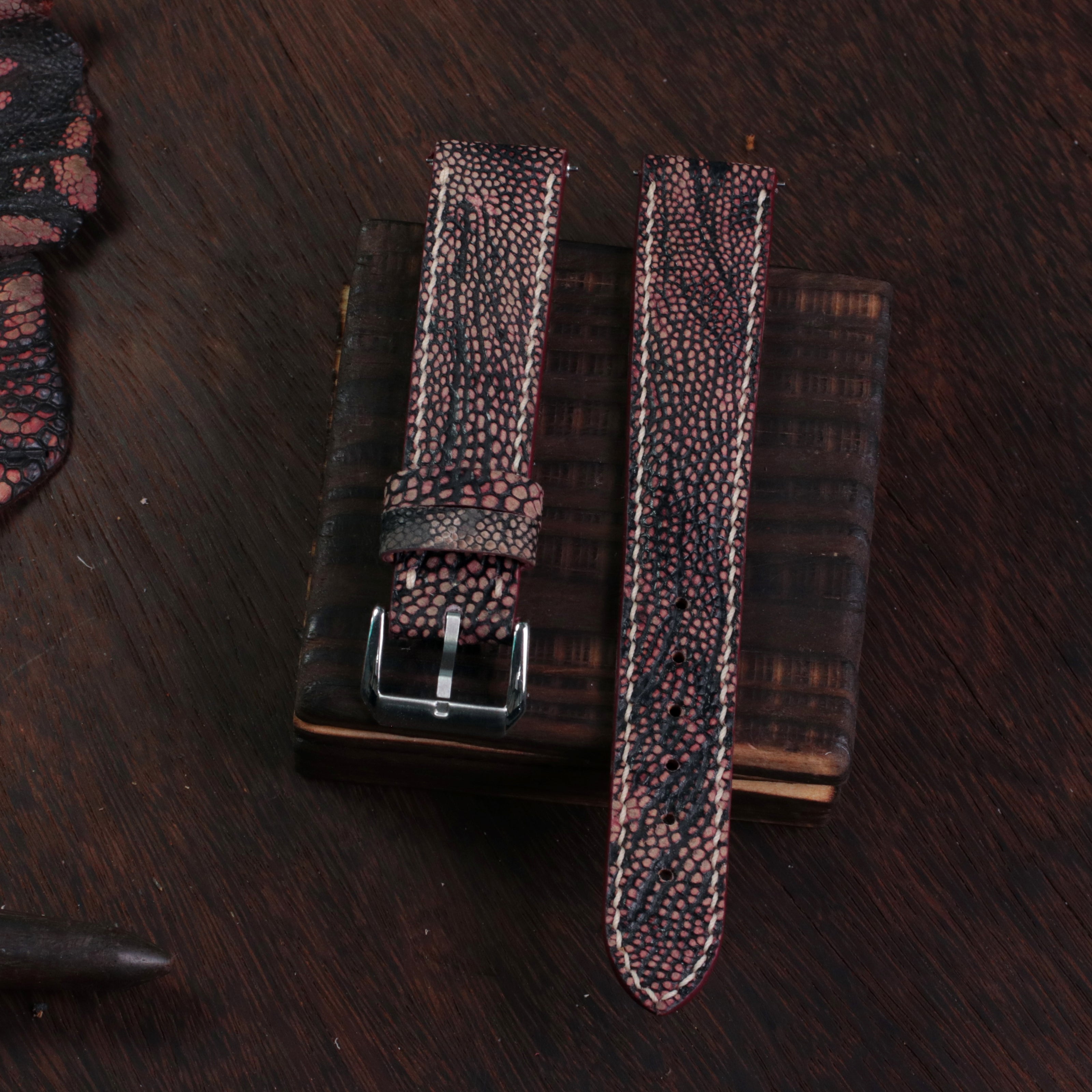 Black Cherry Ostrich Leg Leather Watch Strap (Smooth)