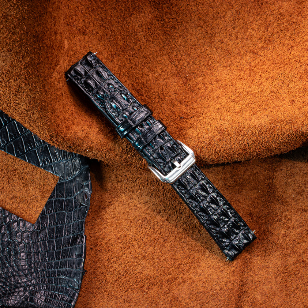 Black Alligator Double Hornback Watch Strap