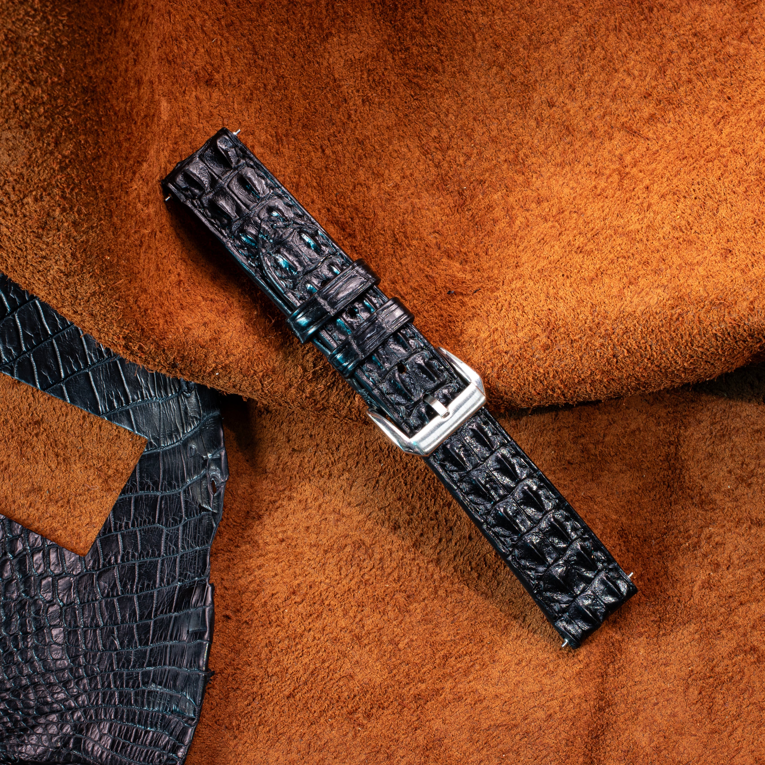 Black Alligator Double Hornback Watch Strap