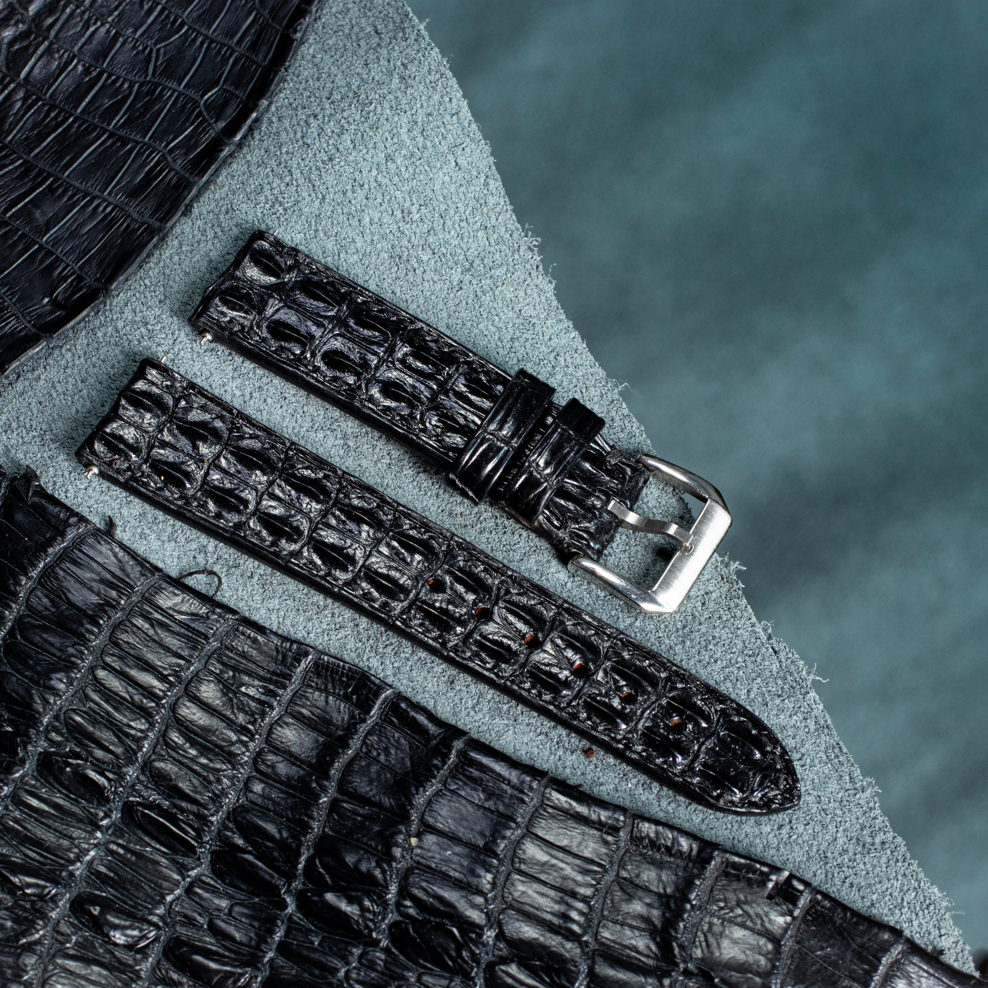 Black Alligator Double Hornback Watch Strap