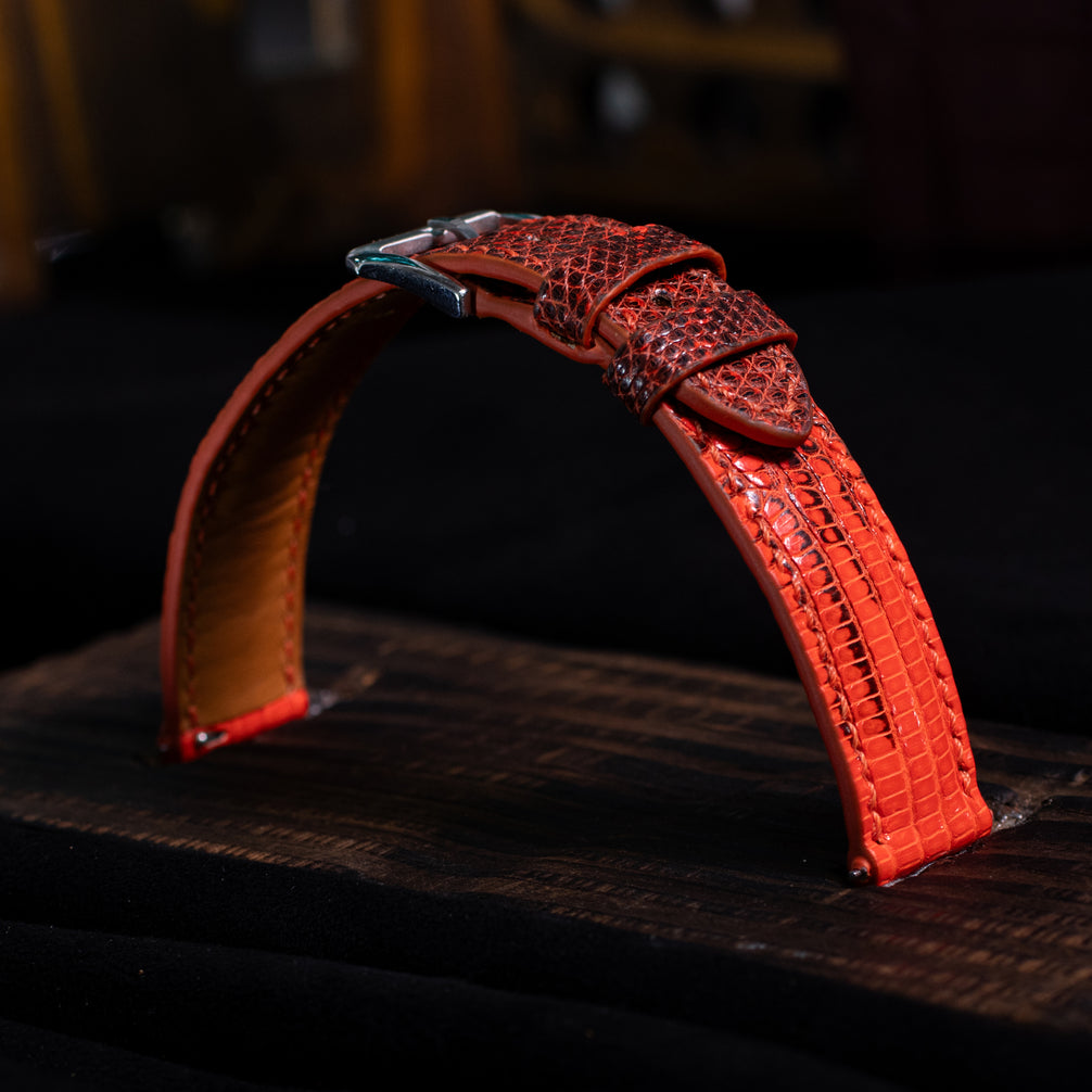 Black & Orange Lizard Leather Strap