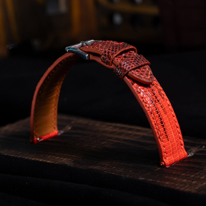 Black & Orange Lizard Leather Strap