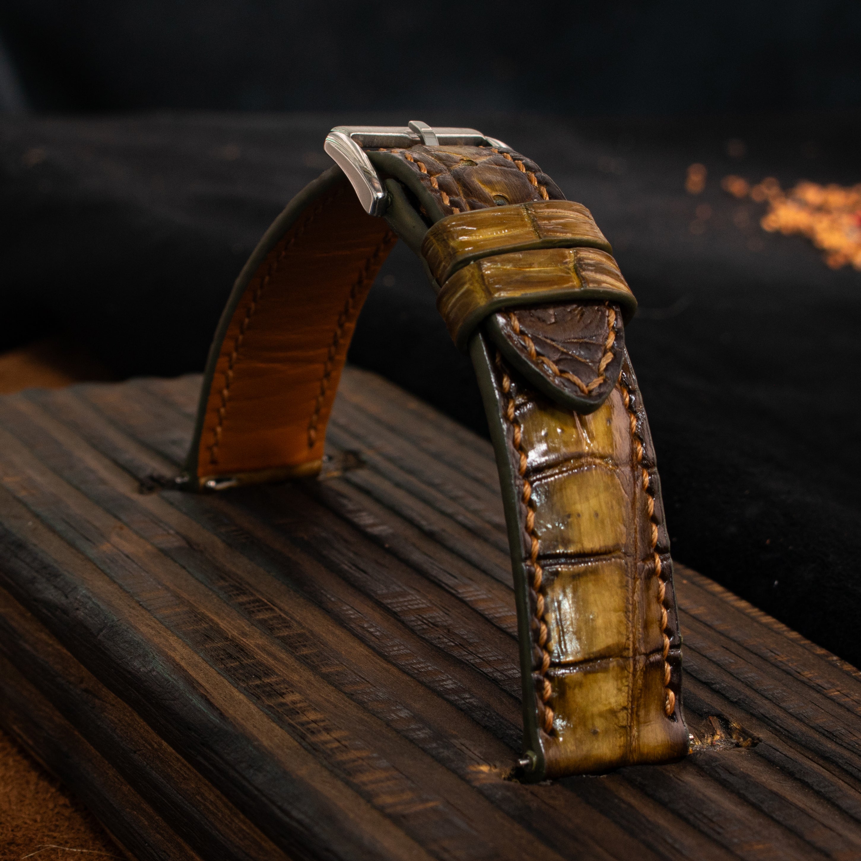 Honey Amber Patina Alligator Strap