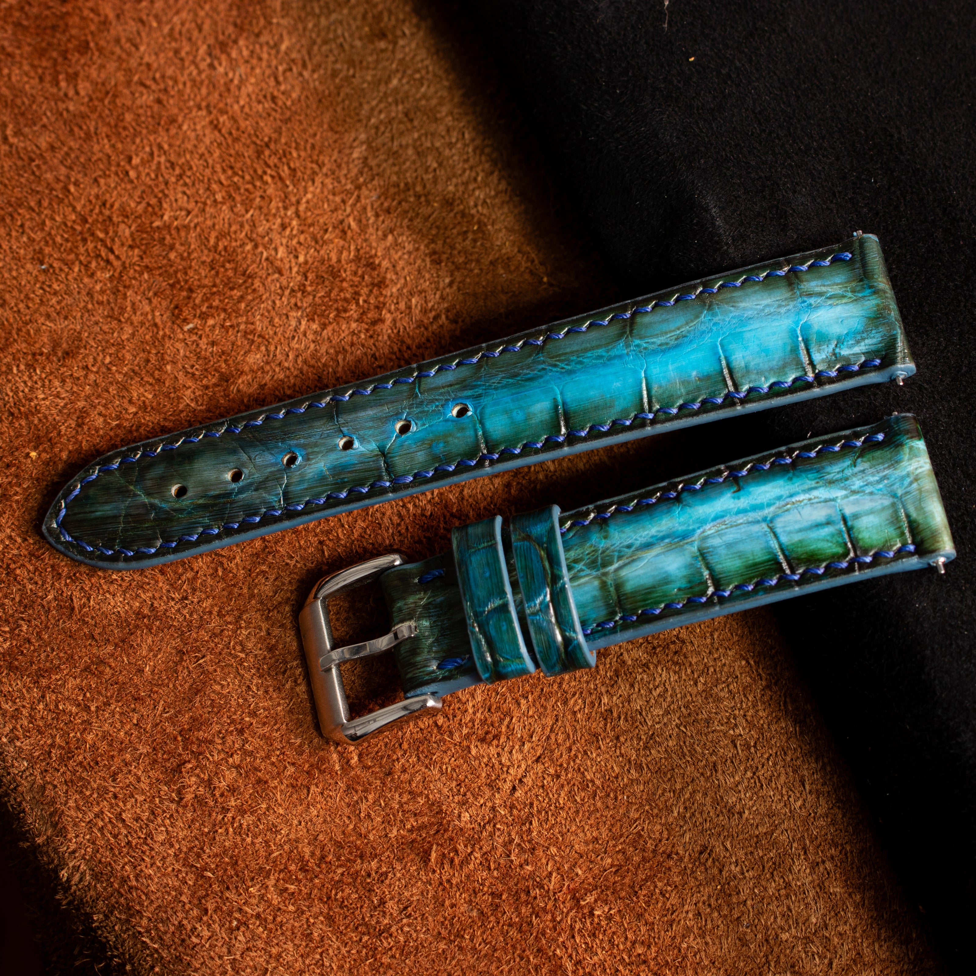 Ocean Blue Patina Alligator Strap