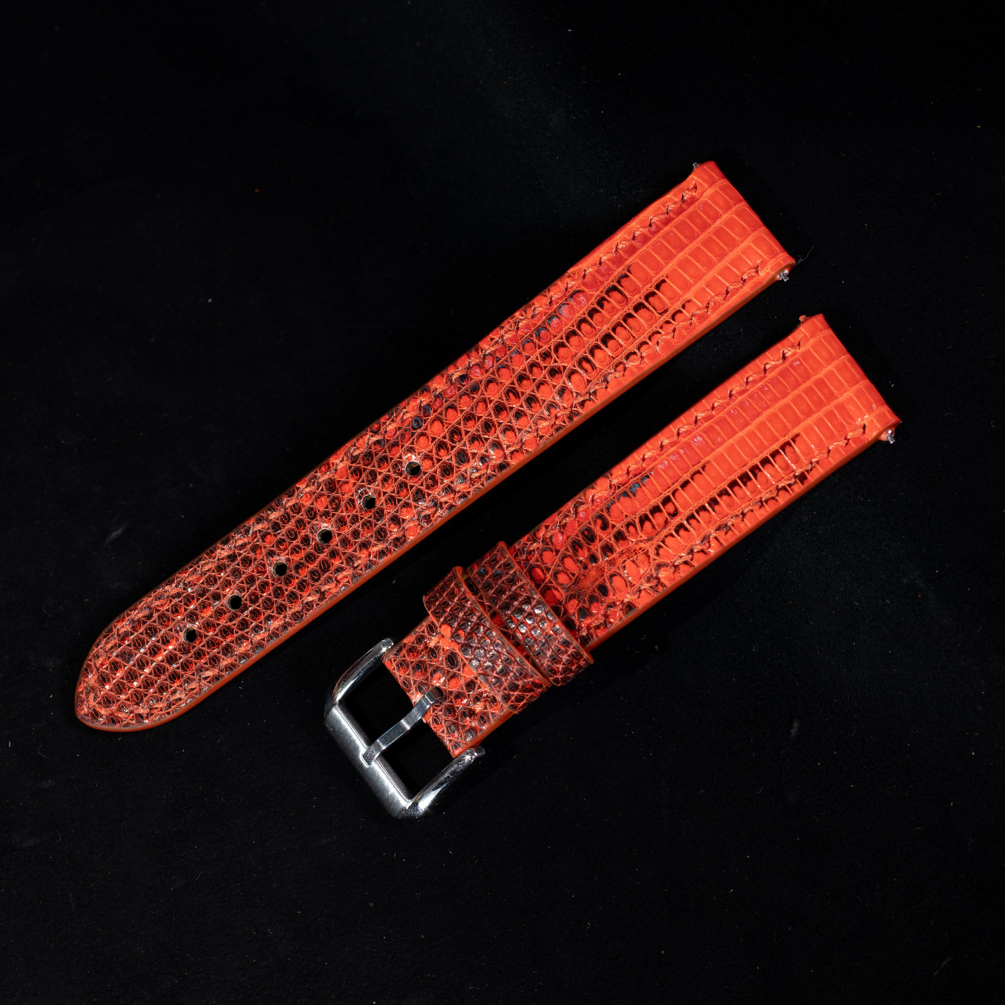 Black & Orange Lizard Leather Strap