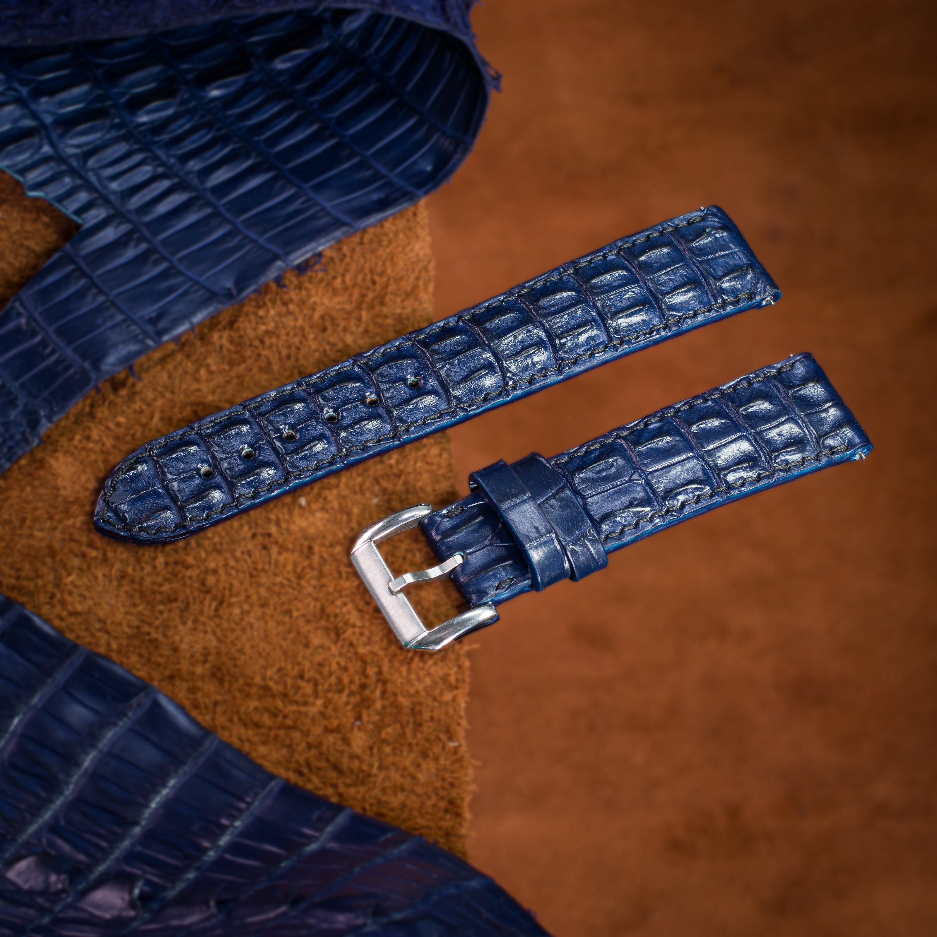 Navy Alligator Double Hornback Watch Strap
