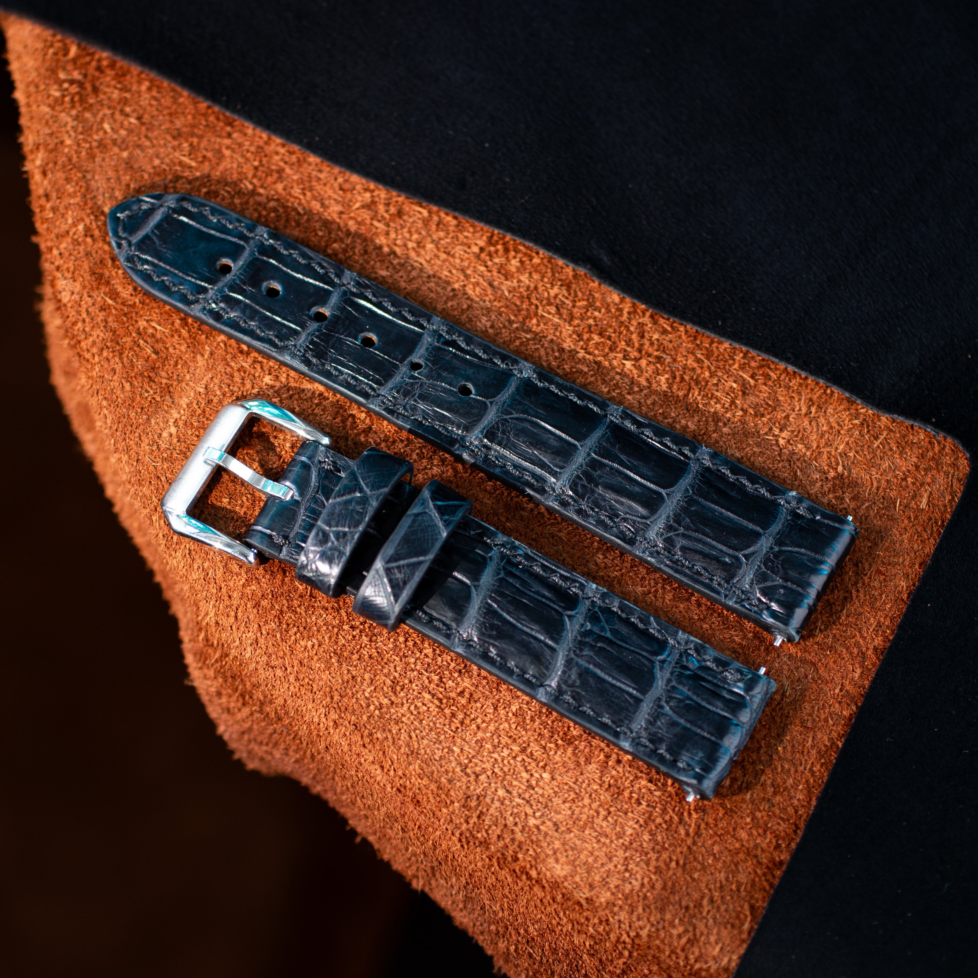 Midnight Black Alligator Leather Watch Strap