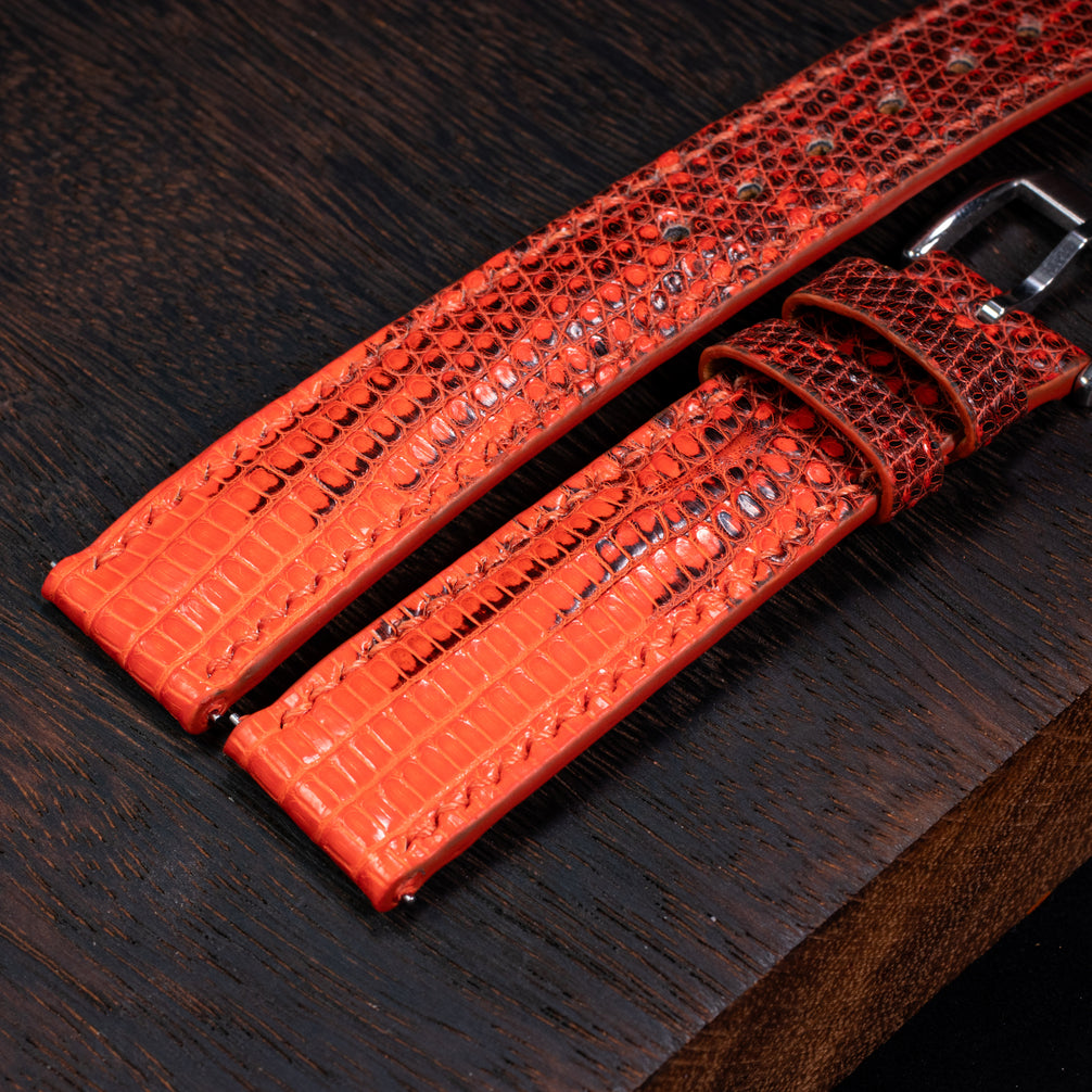 Black & Orange Lizard Leather Strap