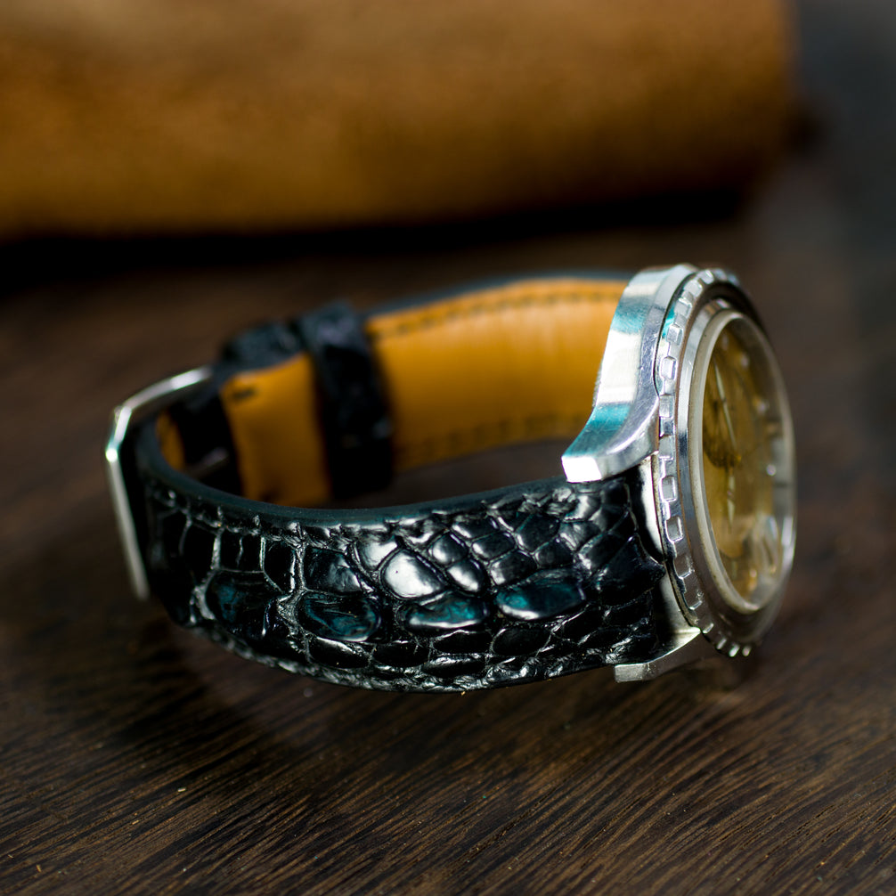 Black Horned Alligator Leg Stitched Strap