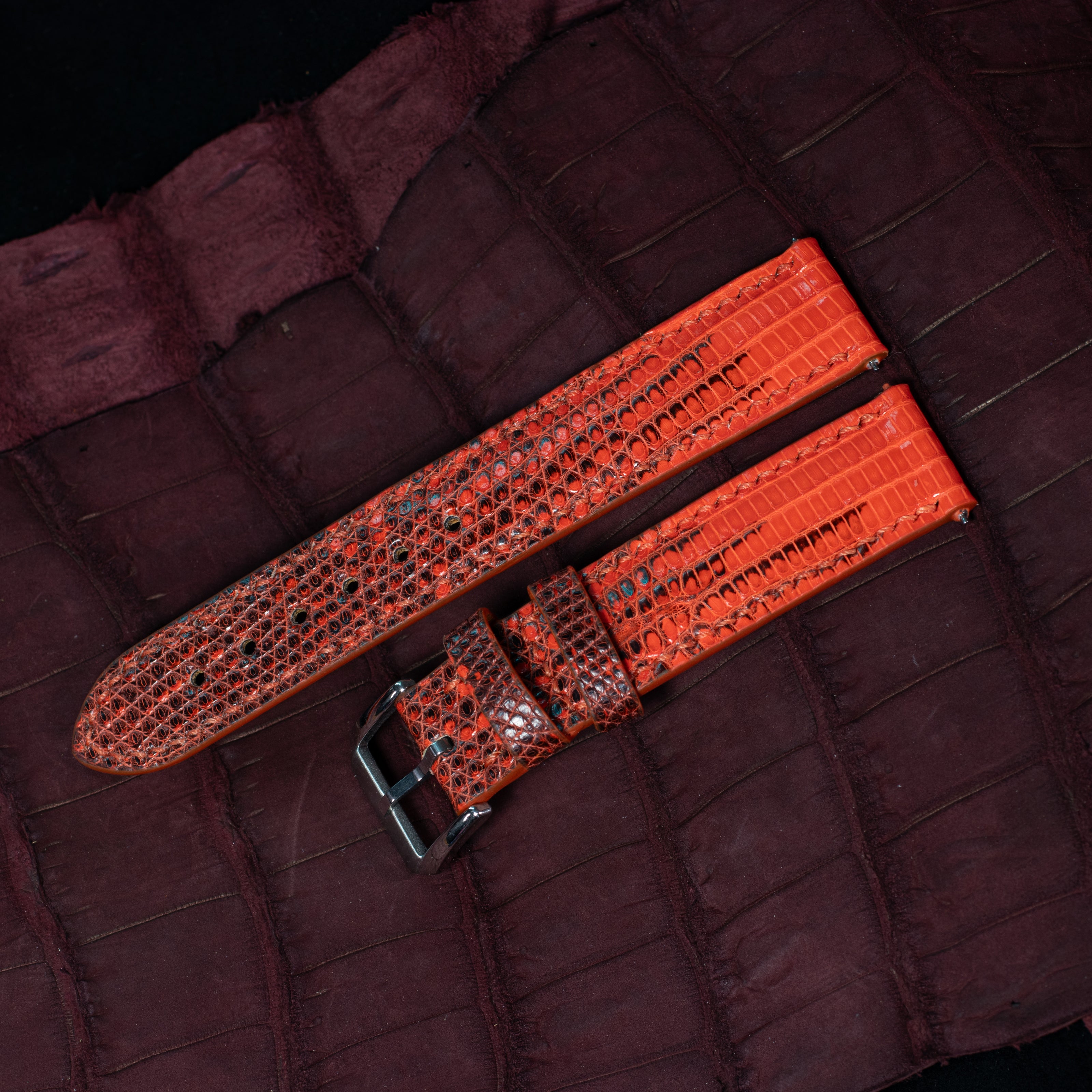 Black & Orange Lizard Leather Strap