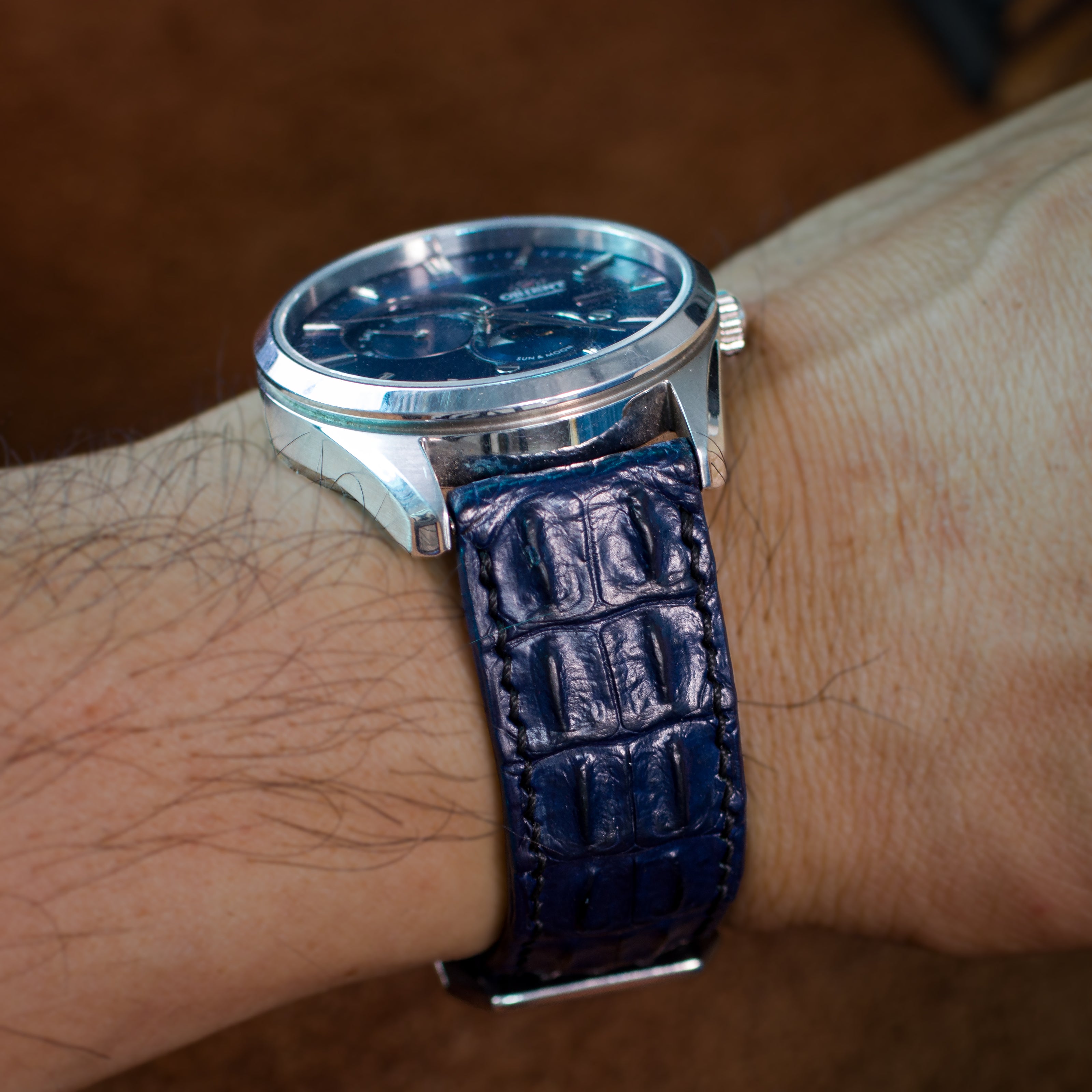 Navy Alligator Double Hornback Watch Strap