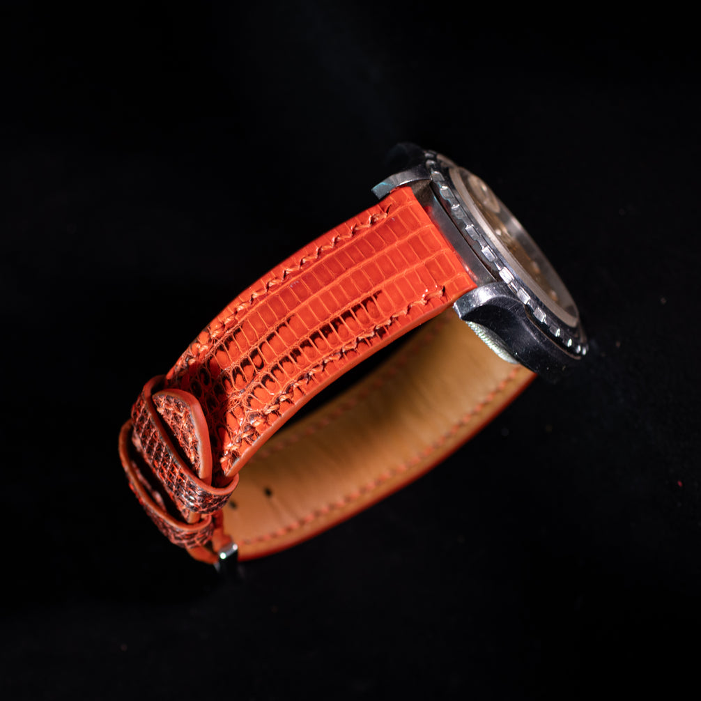 Black & Orange Lizard Leather Strap