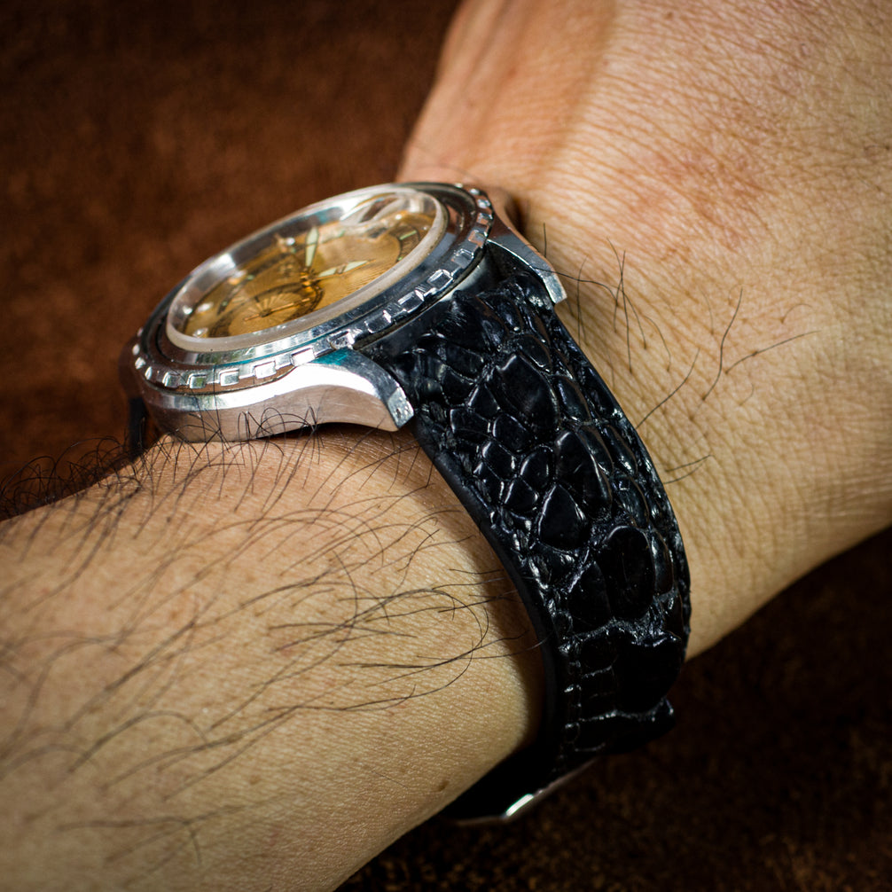 Black Horned Alligator Leg Stitched Strap