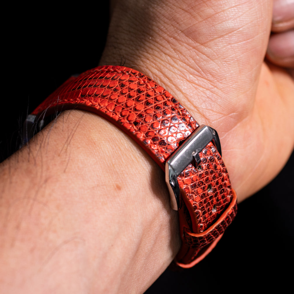Black & Orange Lizard Leather Strap