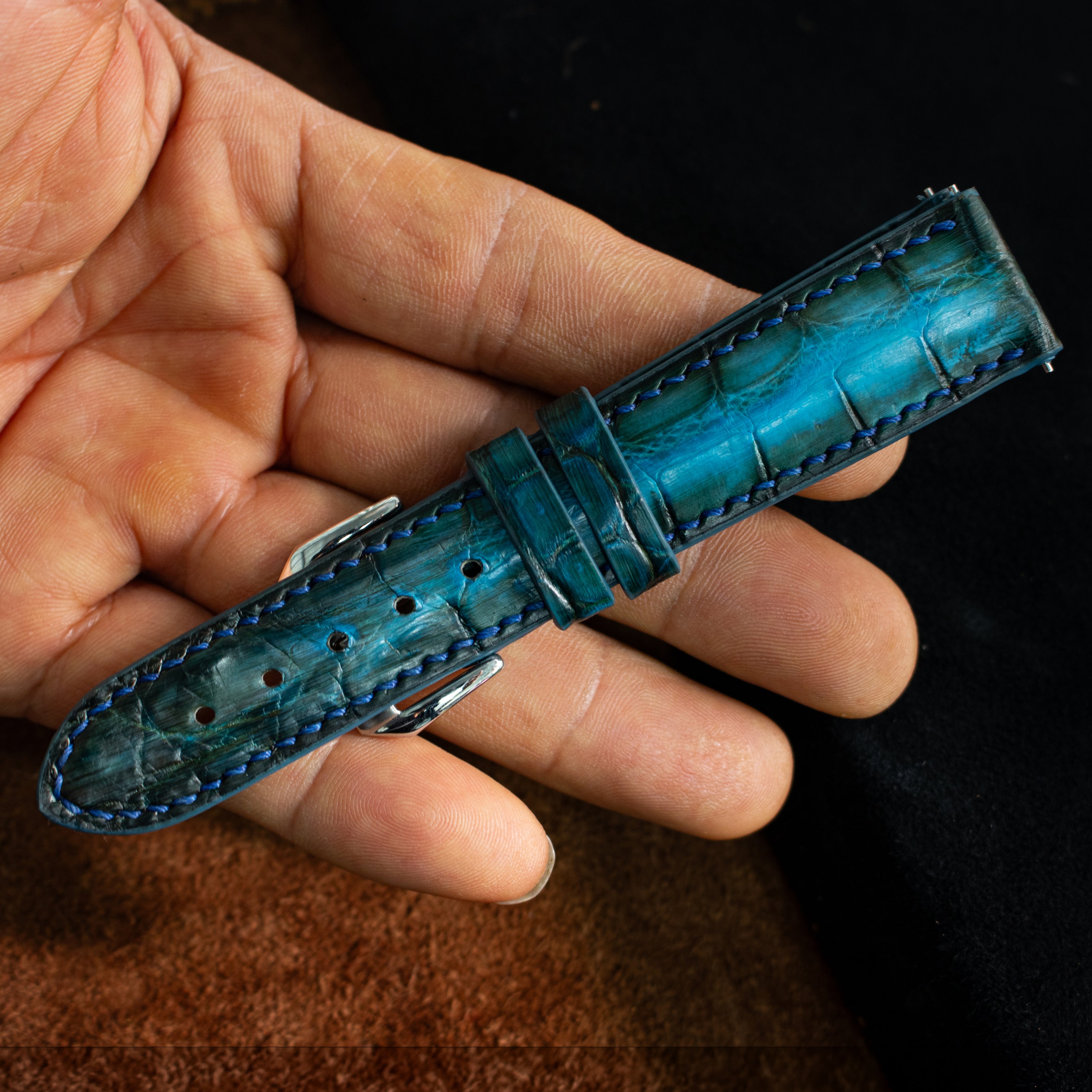 Ocean Blue Patina Alligator Strap
