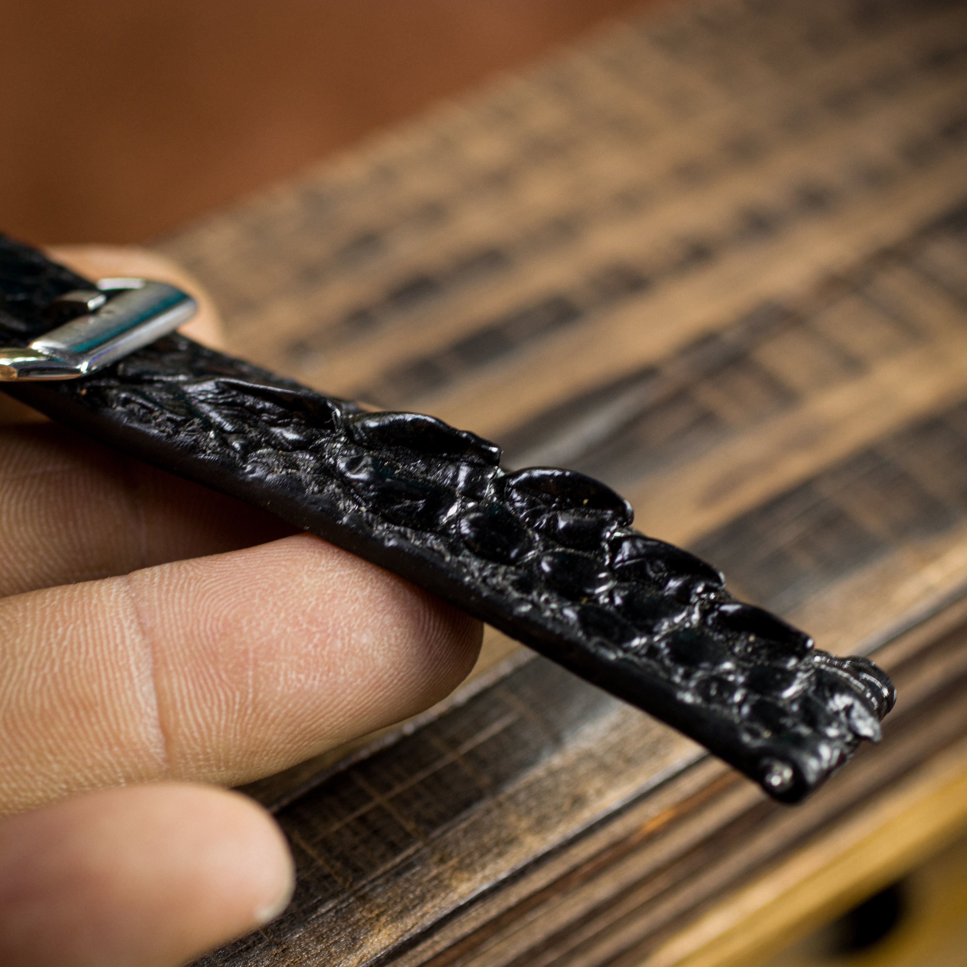 Black Horned Alligator Leg Stitched Strap