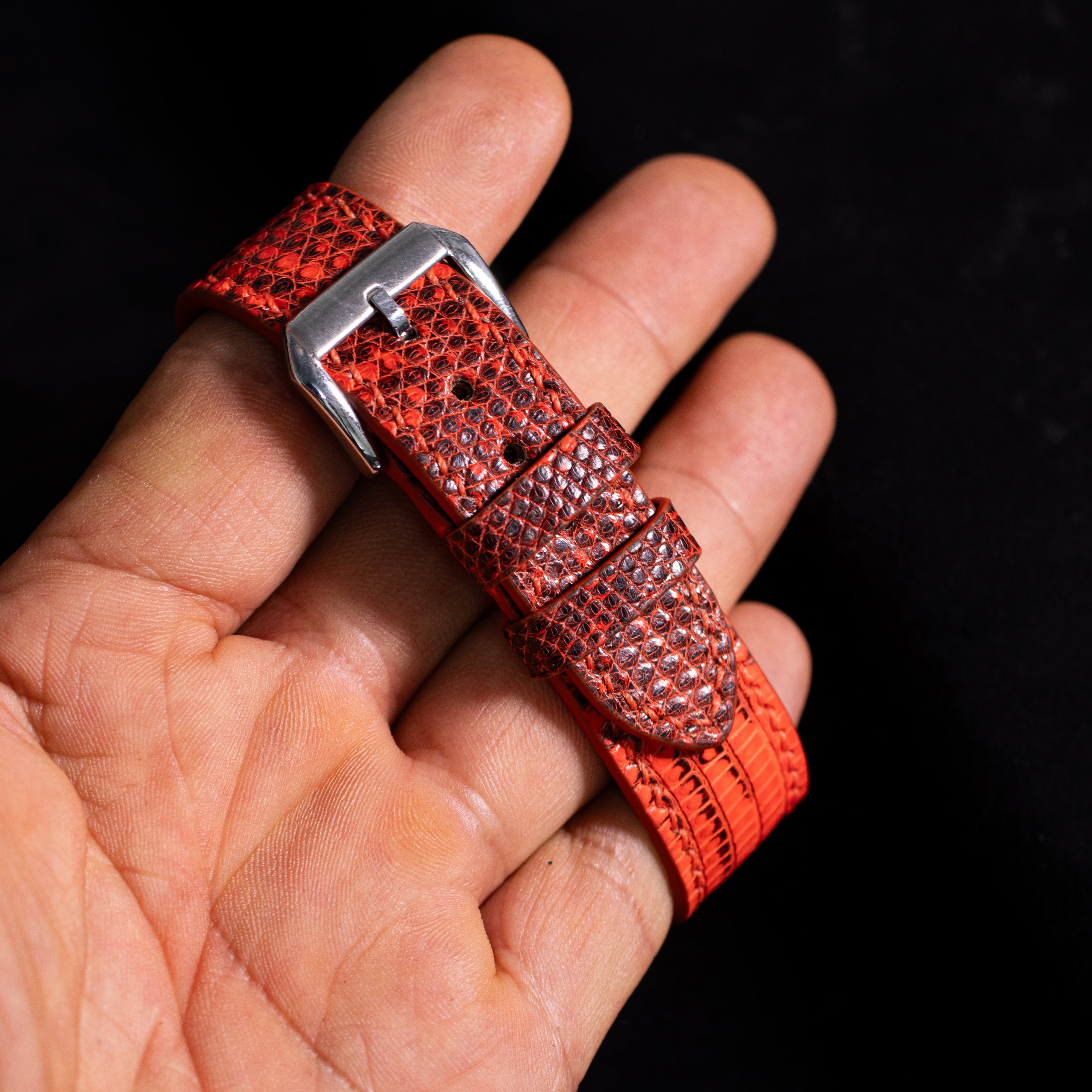 Black & Orange Lizard Leather Strap
