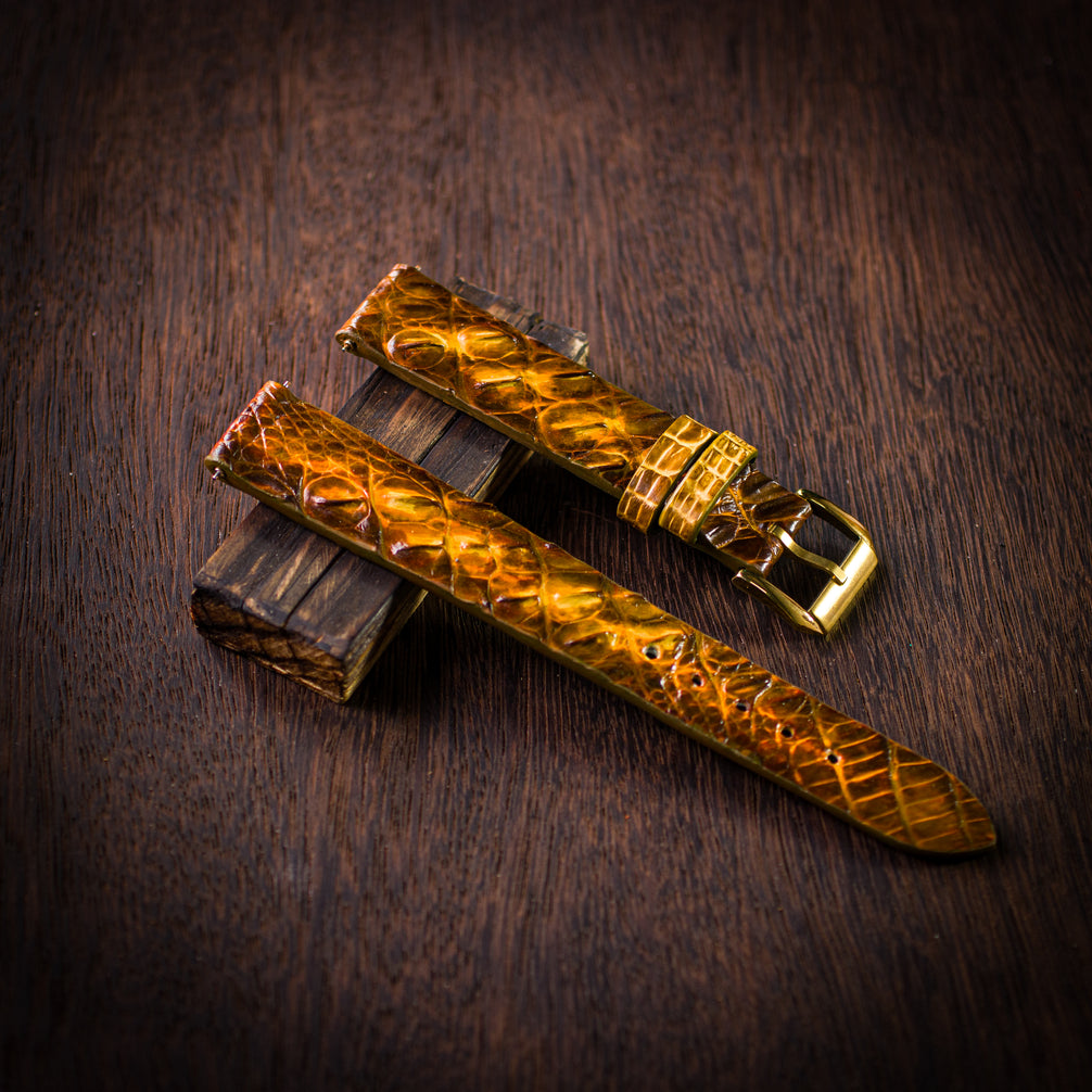 Patina Gold Hornback Alligator Strap