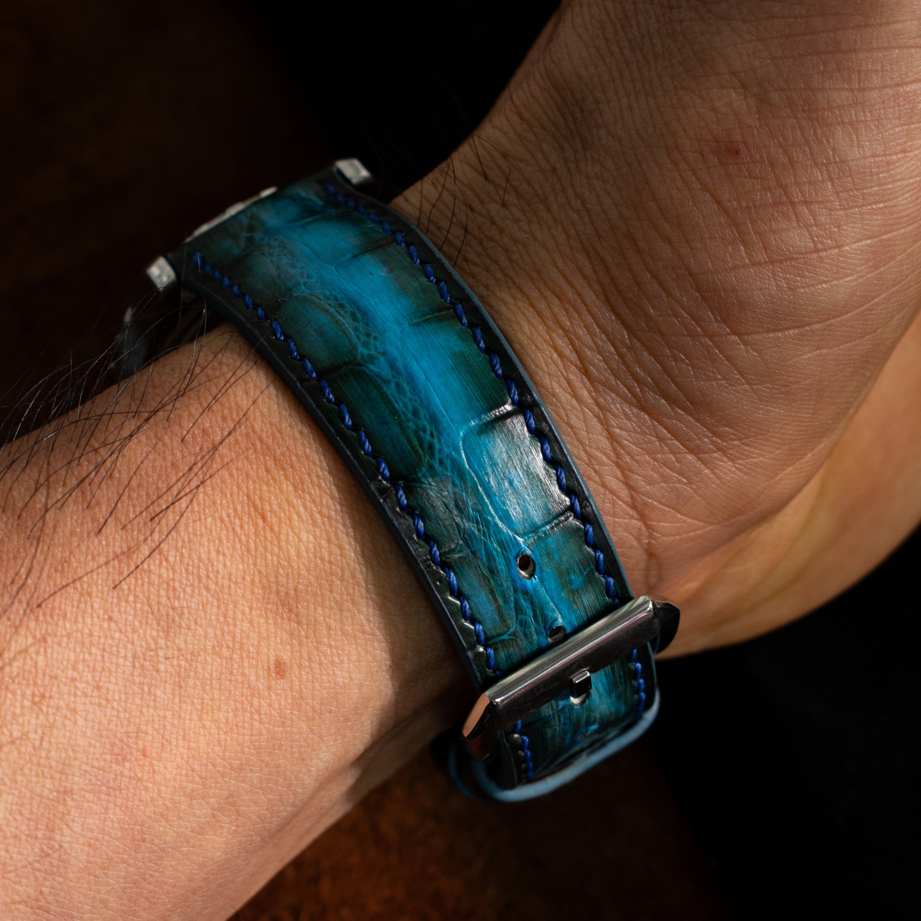 Ocean Blue Patina Alligator Strap
