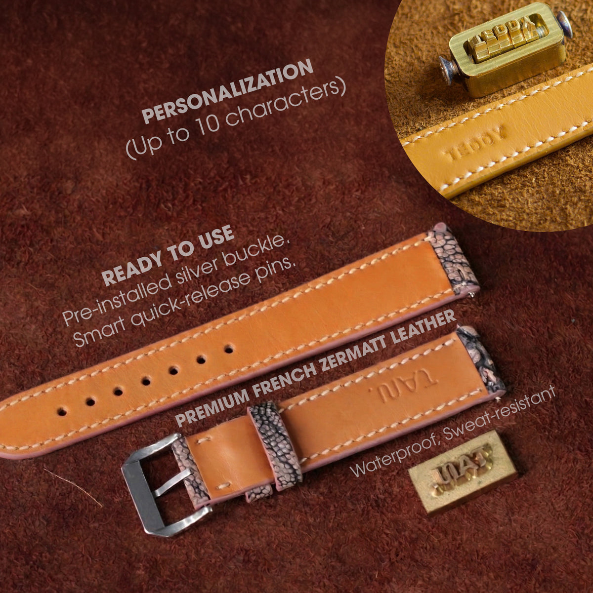 Cognac Brown Lizard Leather Strap