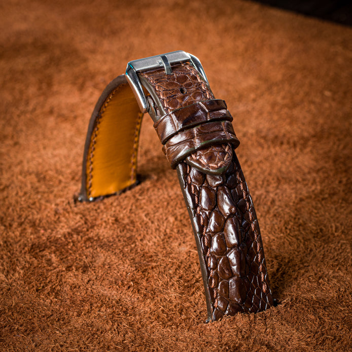 Brown Horned Alligator Leg Stitched Strap