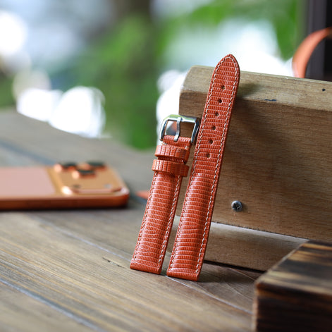 Handcrafted Lizard Leather Watch Strap - Amber Flame by Tan