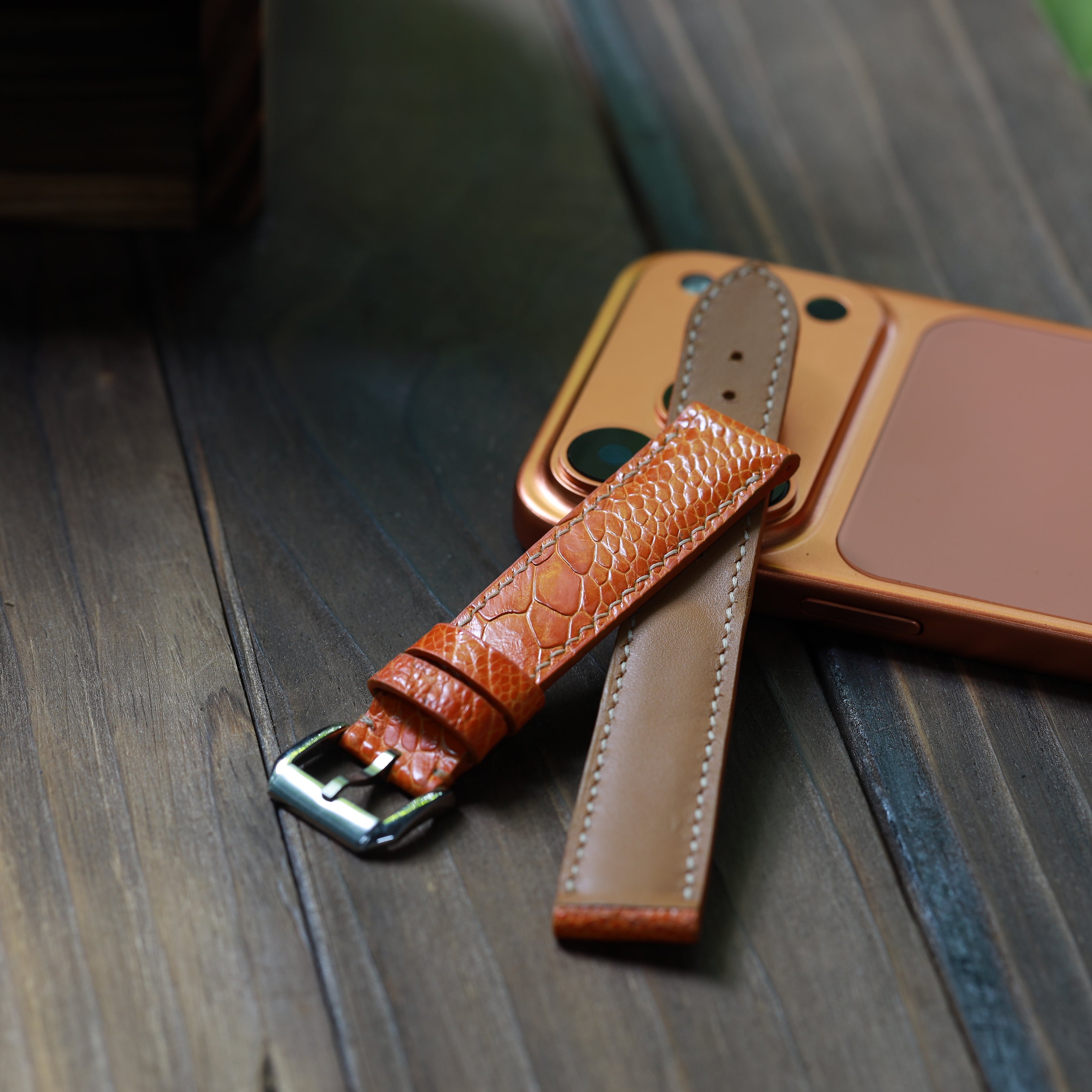 Handcrafted Ostrich Leather Watch Strap – Amber Flame by Tan