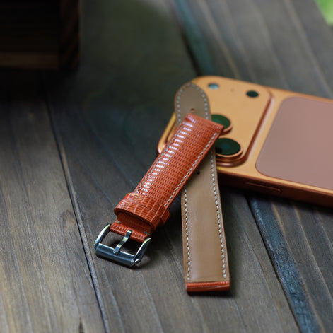 Handcrafted Lizard Leather Watch Strap - Amber Flame by Tan