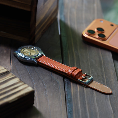 Handcrafted Lizard Leather Watch Strap - Amber Flame by Tan