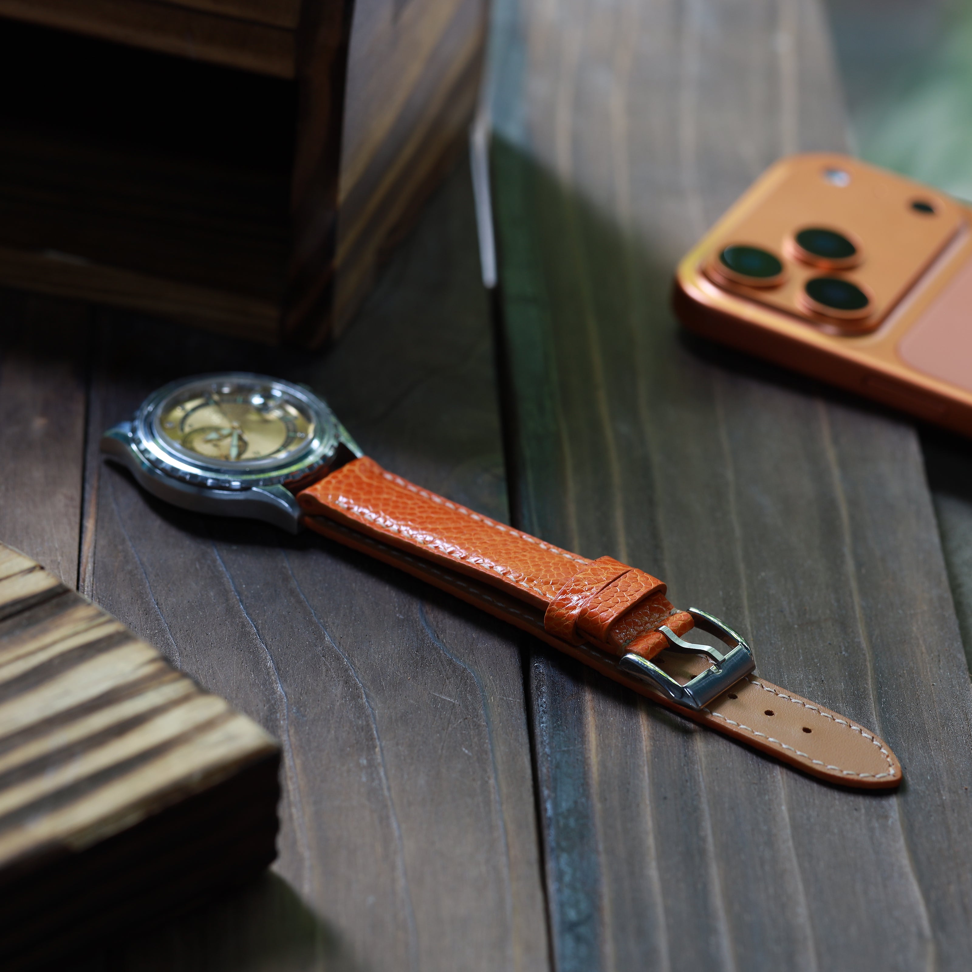 Handcrafted Ostrich Leather Watch Strap – Amber Flame by Tan