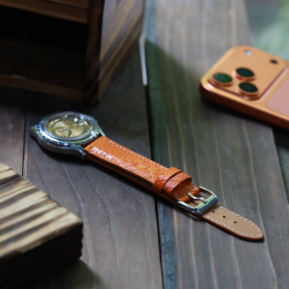 Handcrafted Ostrich Leather Watch Strap – Amber Flame by Tan