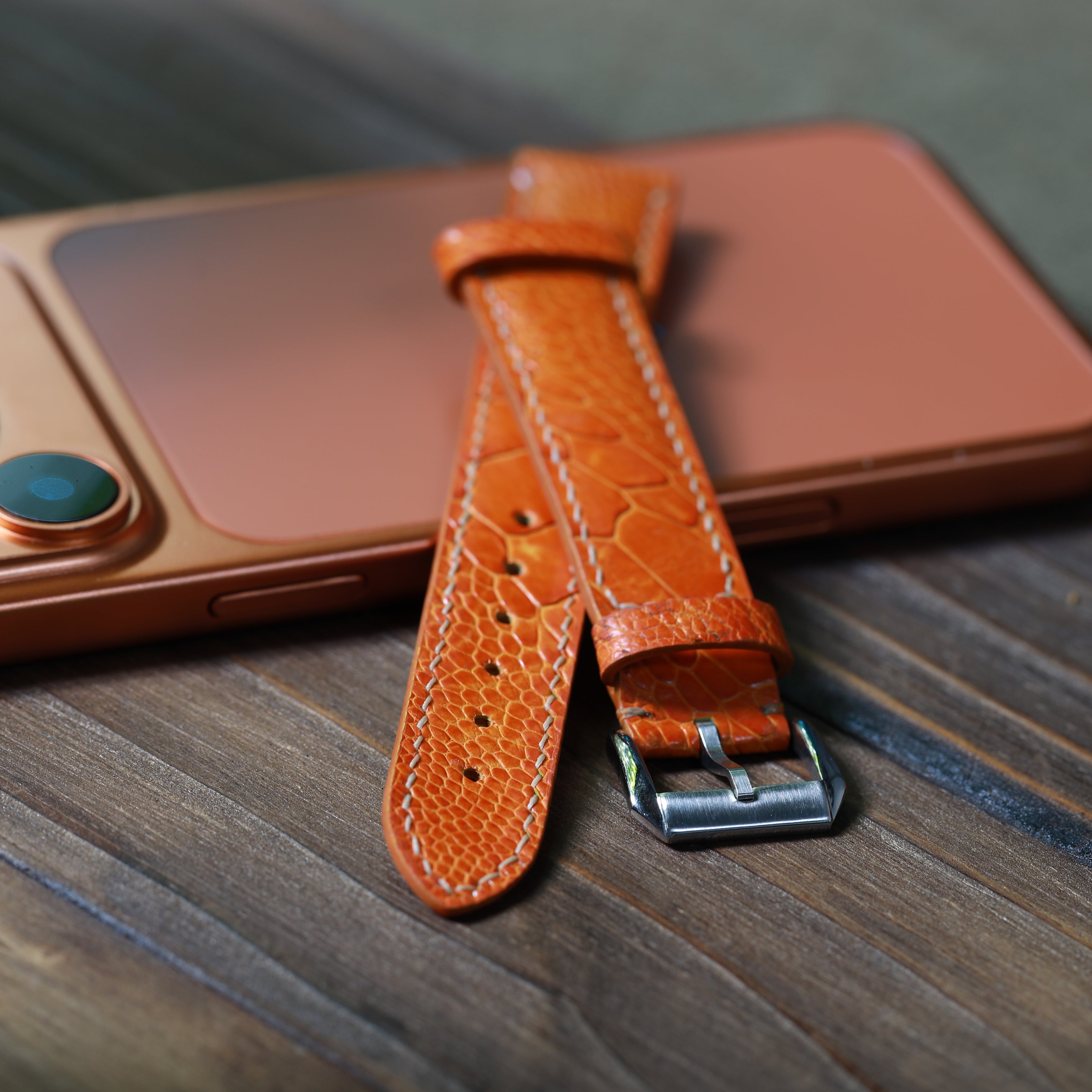 Handcrafted Ostrich Leather Watch Strap – Amber Flame by Tan