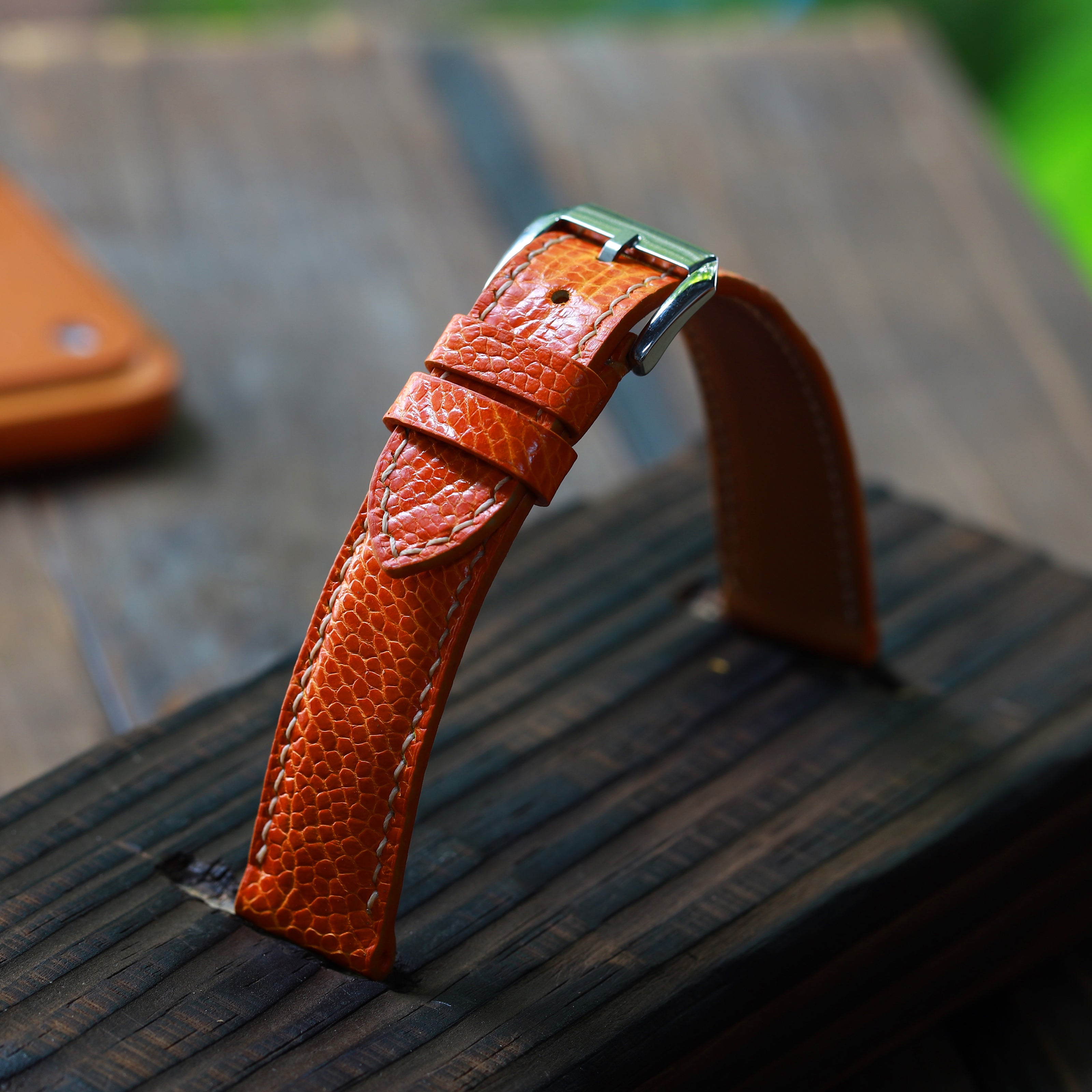 Orange Glossy Ostrich Leg Watch Strap (Scaled)
