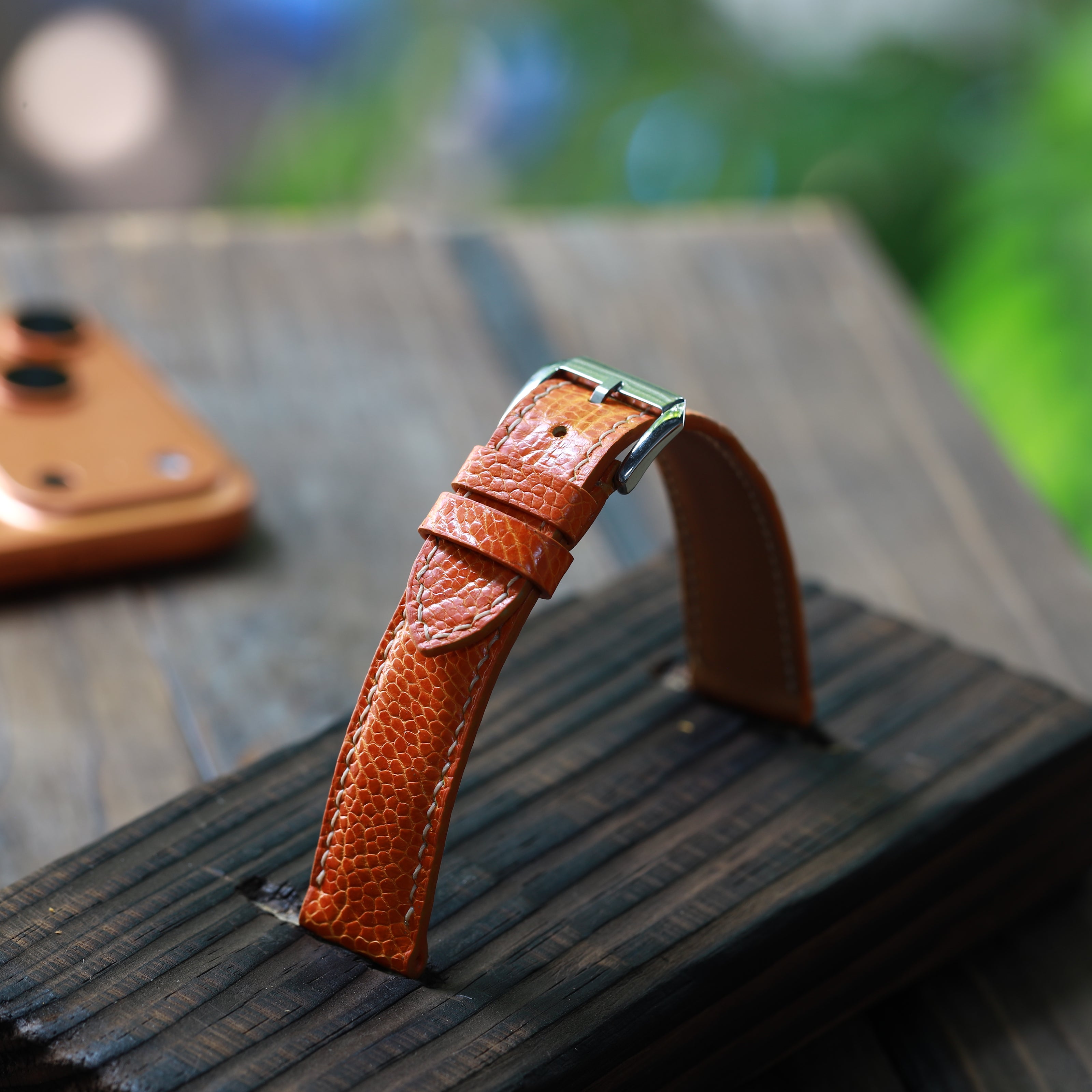 Handcrafted Ostrich Leather Watch Strap – Amber Flame by Tan