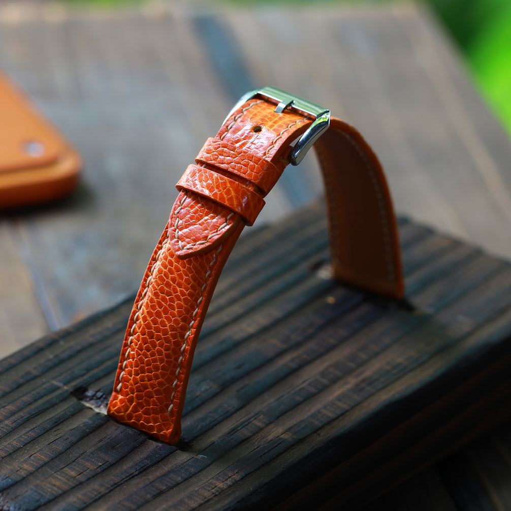 Orange Glossy Ostrich Leg Watch Strap (Smooth)