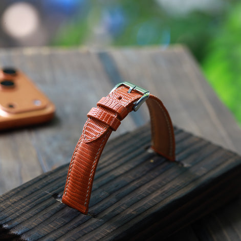 Handcrafted Lizard Leather Watch Strap - Amber Flame by Tan