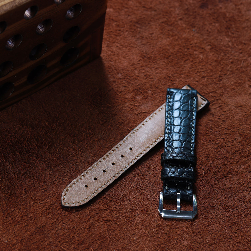 Handcrafted Crocodile Leather Watch Strap with Zermatt Lining (Pointed Tip) by Tan