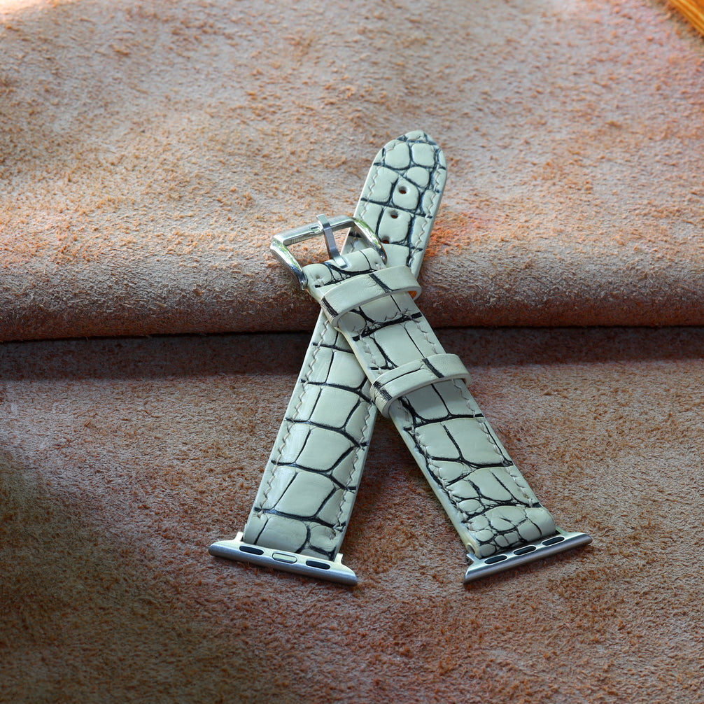 Ivory White Alligator Leather Watch Strap