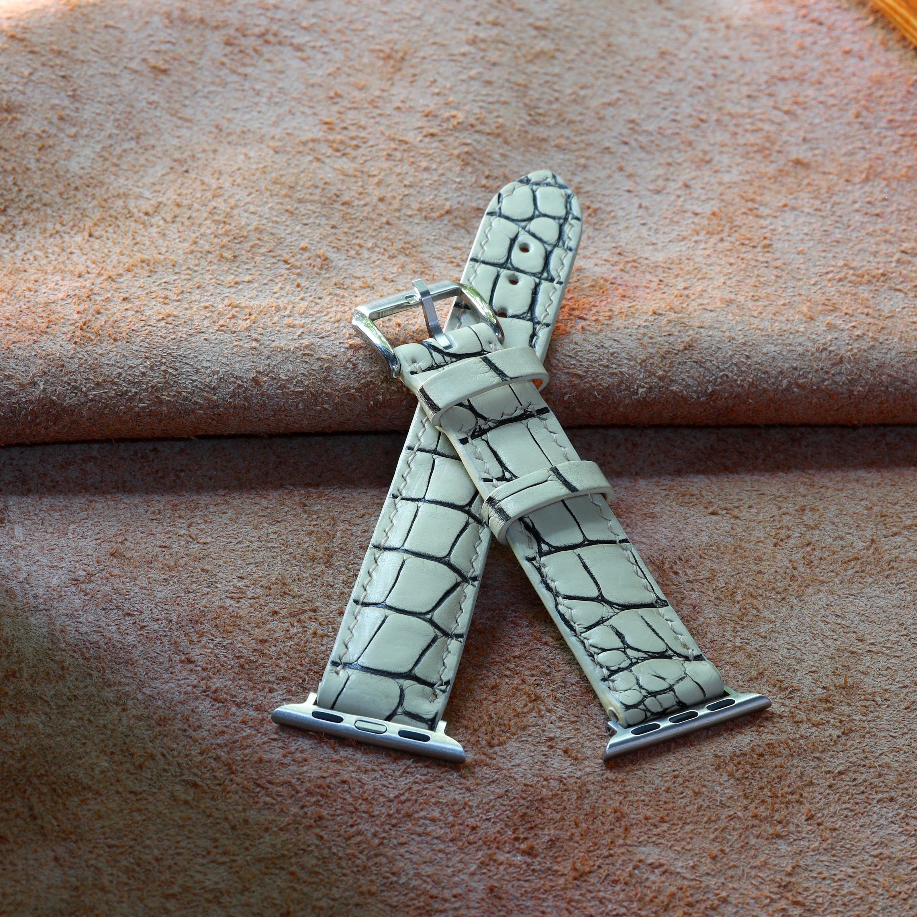 Ivory White Alligator Leather Watch Strap