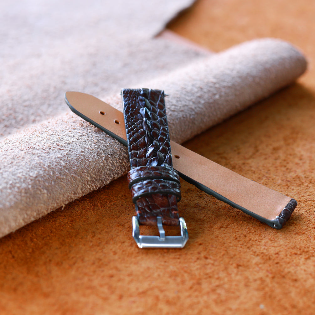 Brown Horned Alligator Leg Stitchless Strap