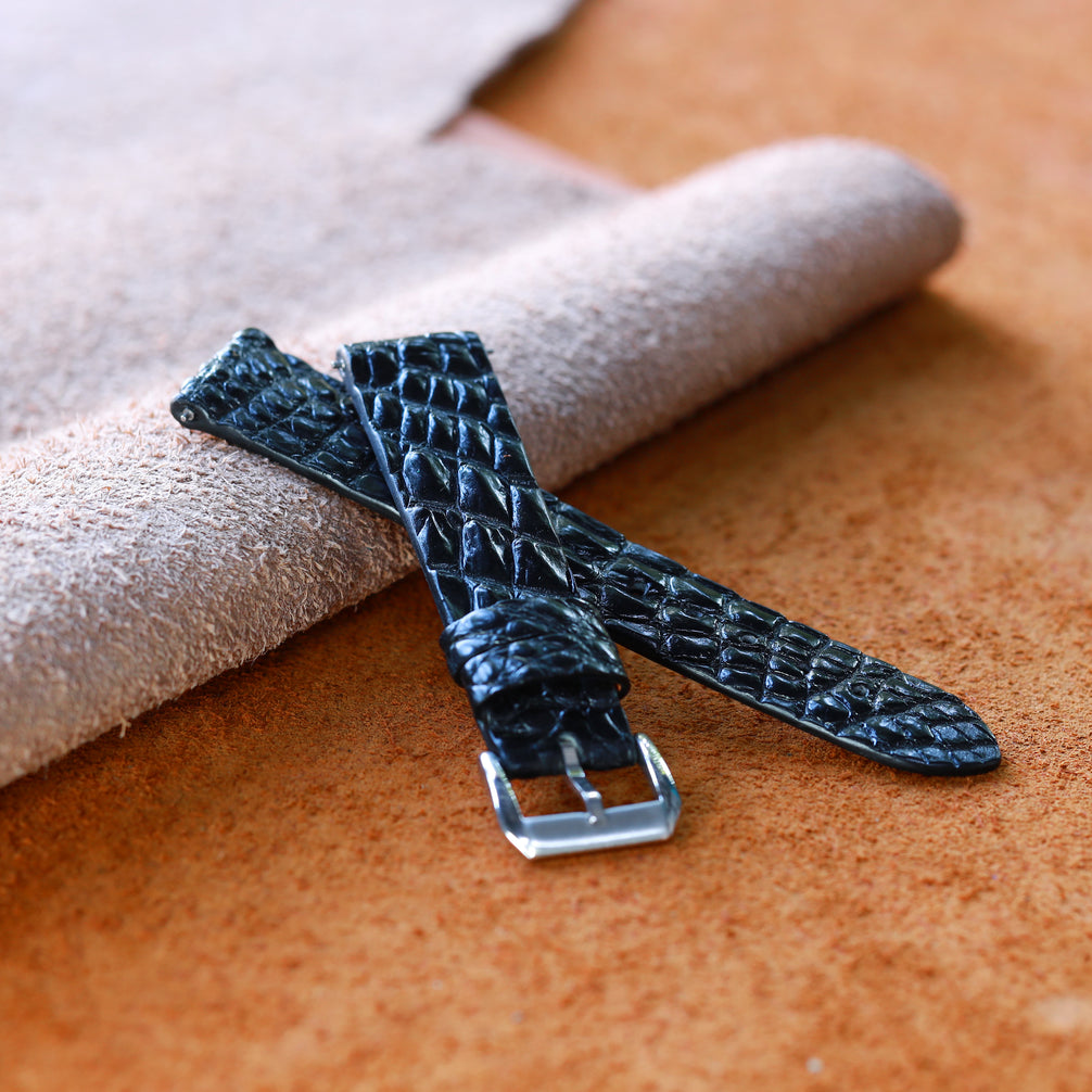 Black Alligator Leg Stitchless Strap (Smooth)