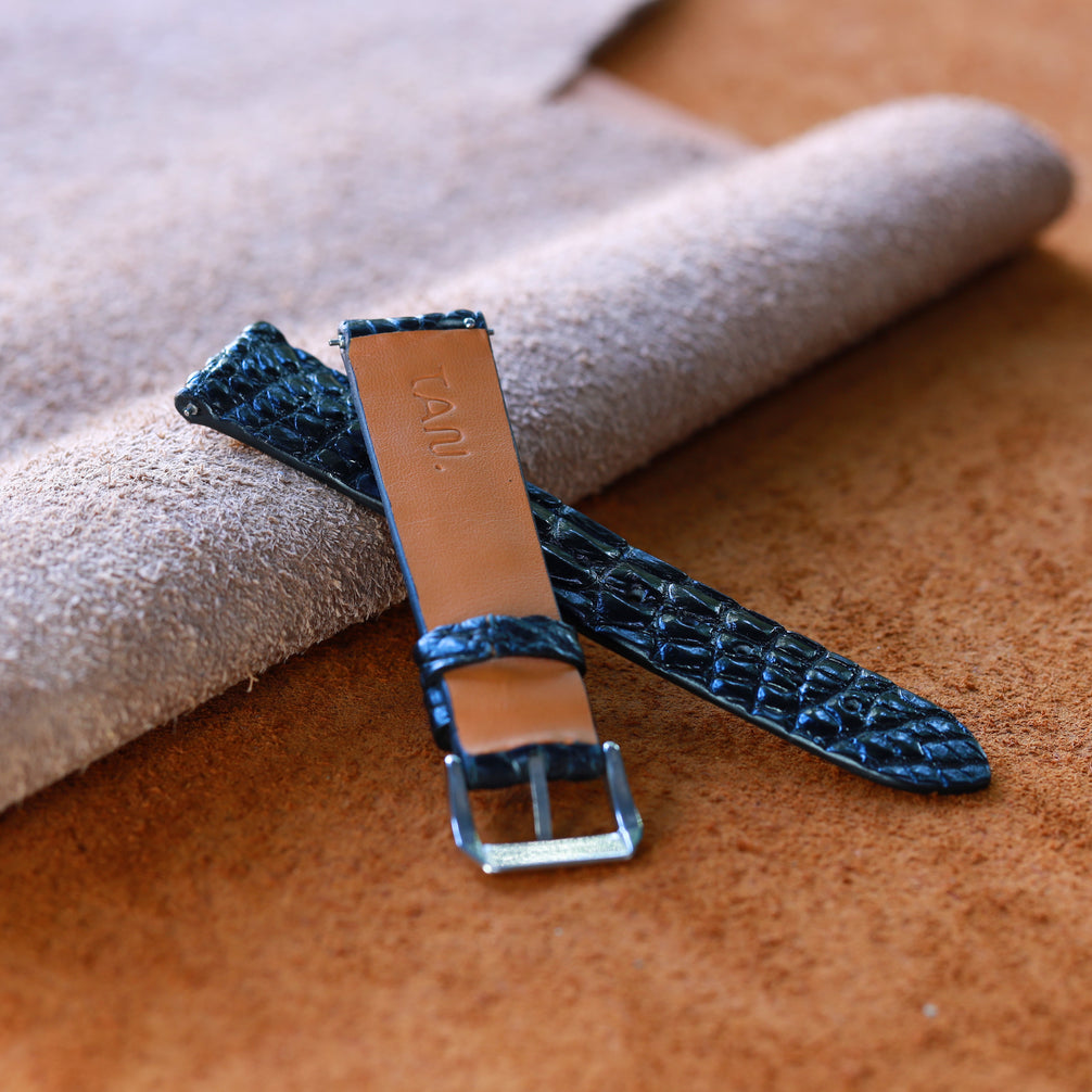 Black Alligator Leg Stitchless Strap (Smooth)