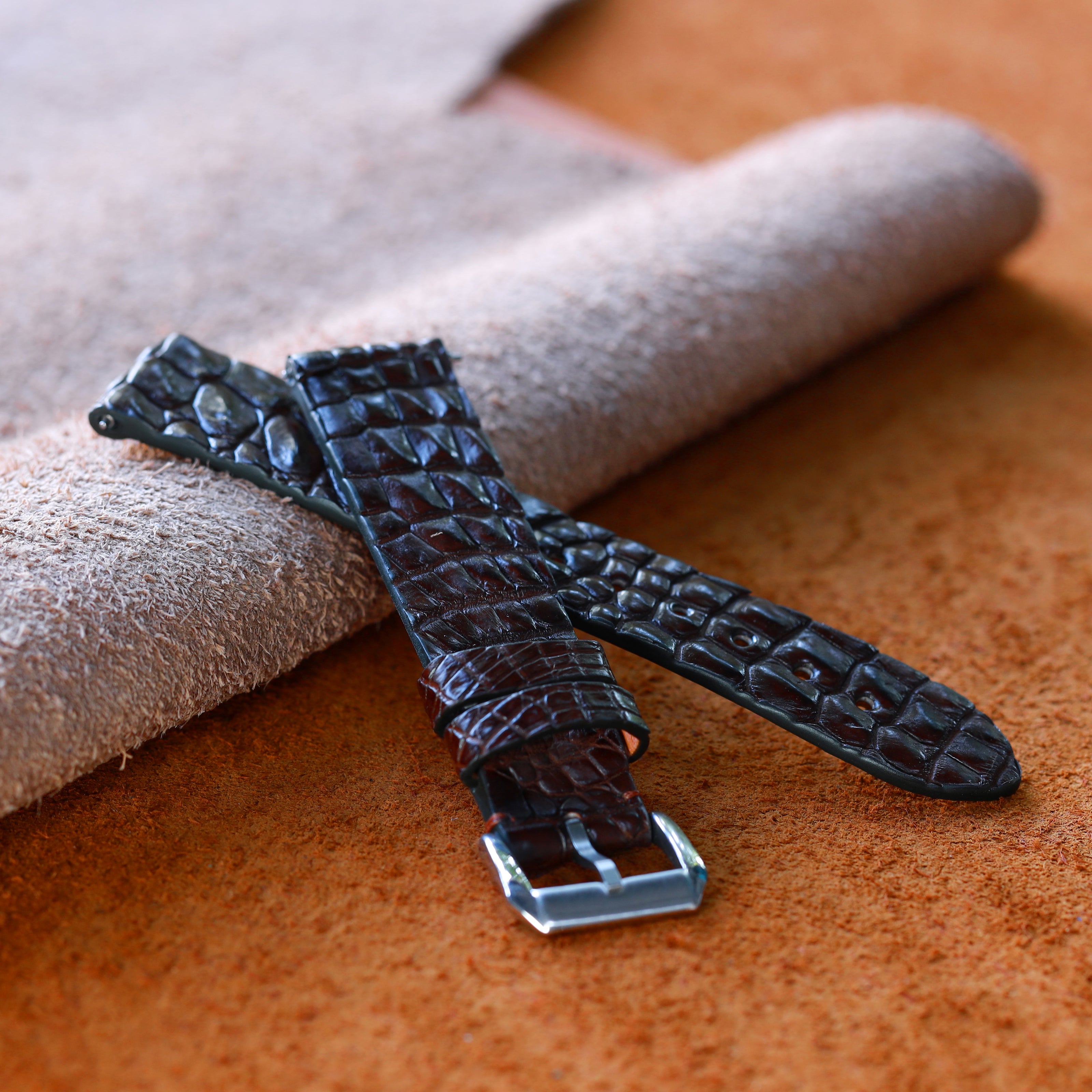 Brown Alligator Leg Stitchless Strap (Smooth)