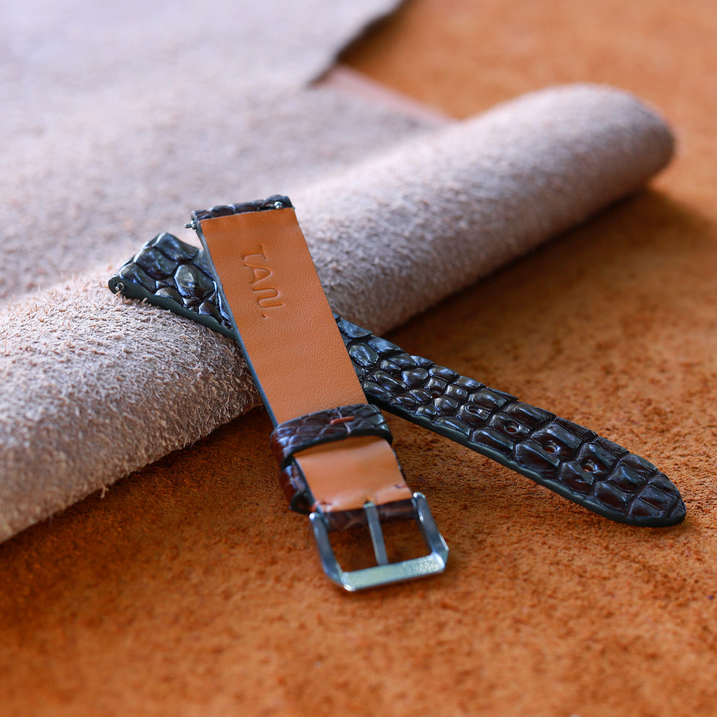 Brown Alligator Leg Stitchless Strap (Smooth)