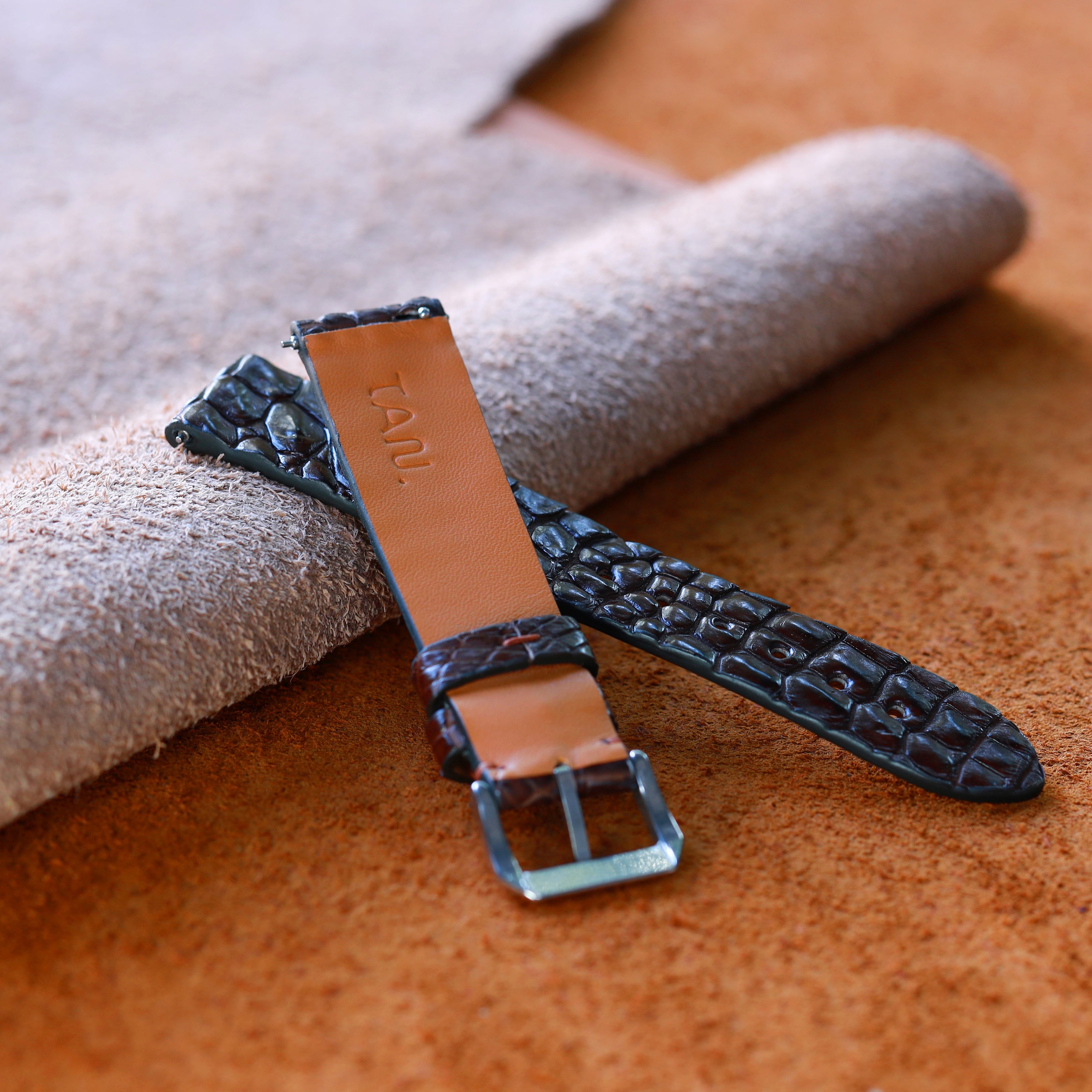 Brown Alligator Leg Stitchless Strap (Smooth)