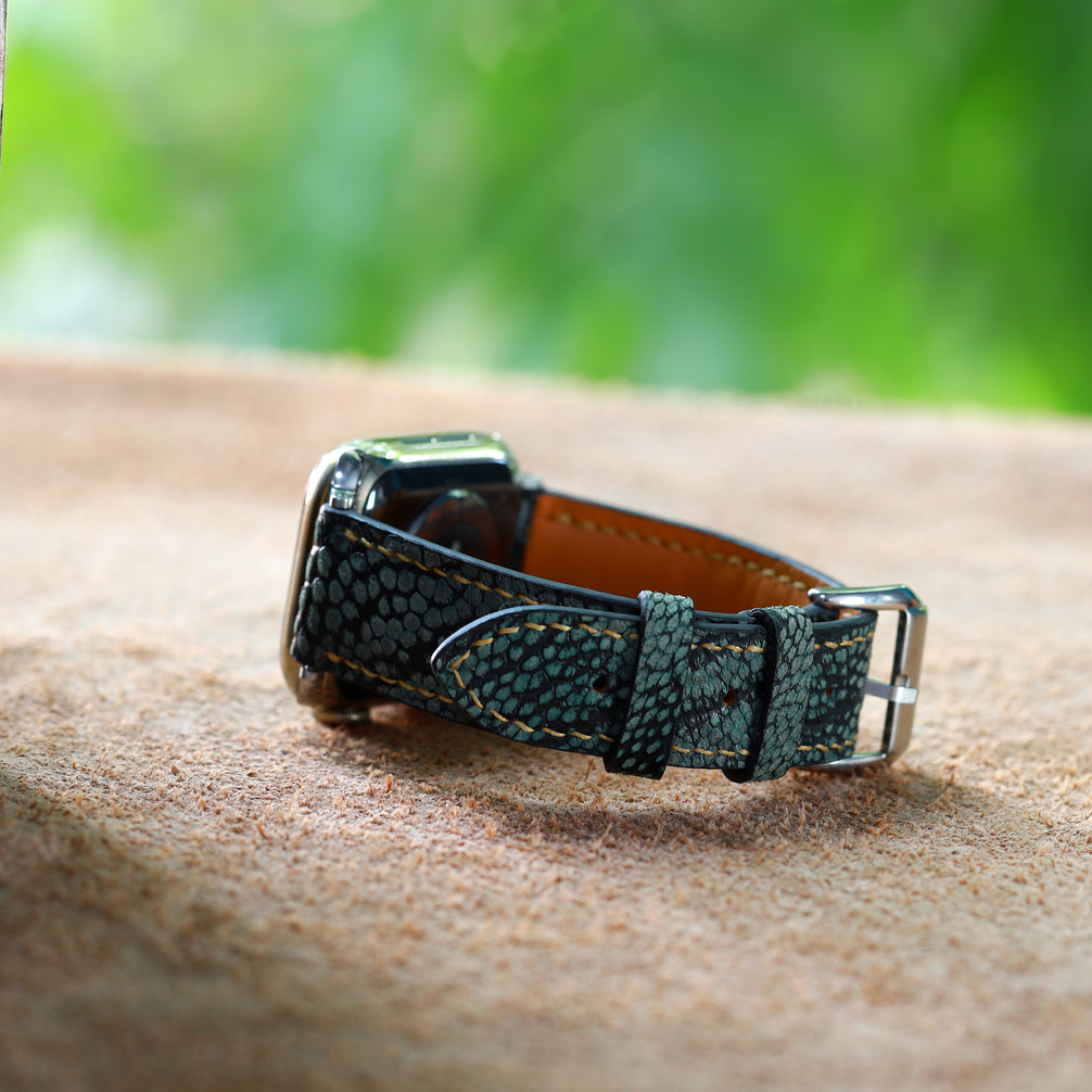 Green Waxed Ostrich Leg Leather Watch Strap (Smooth)