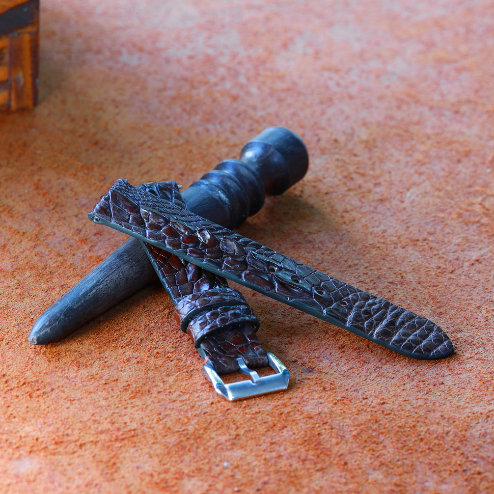 Brown Horned Alligator Leg Stitchless Strap