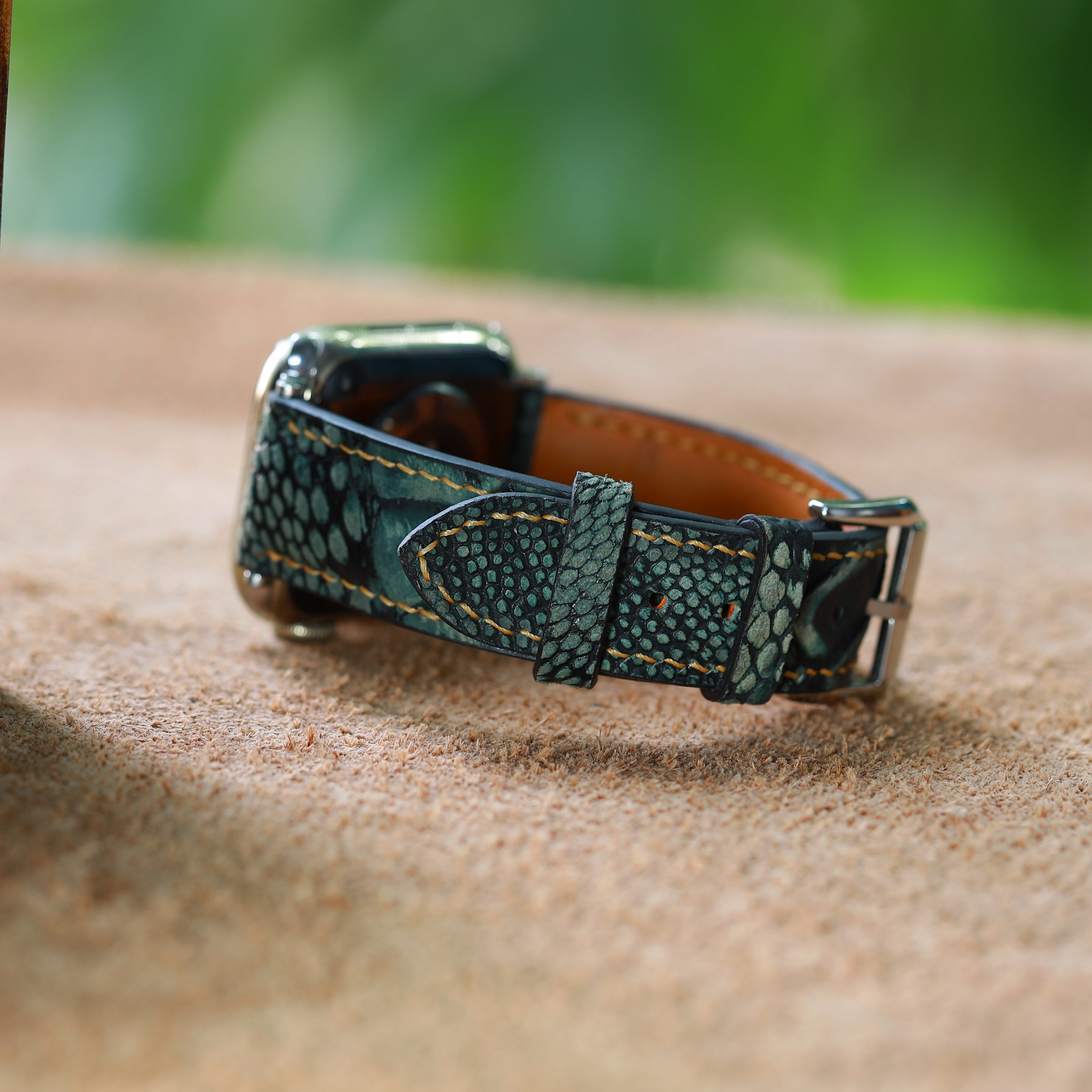 Green Ostrich Leg Leather Watch Strap (Scaled)