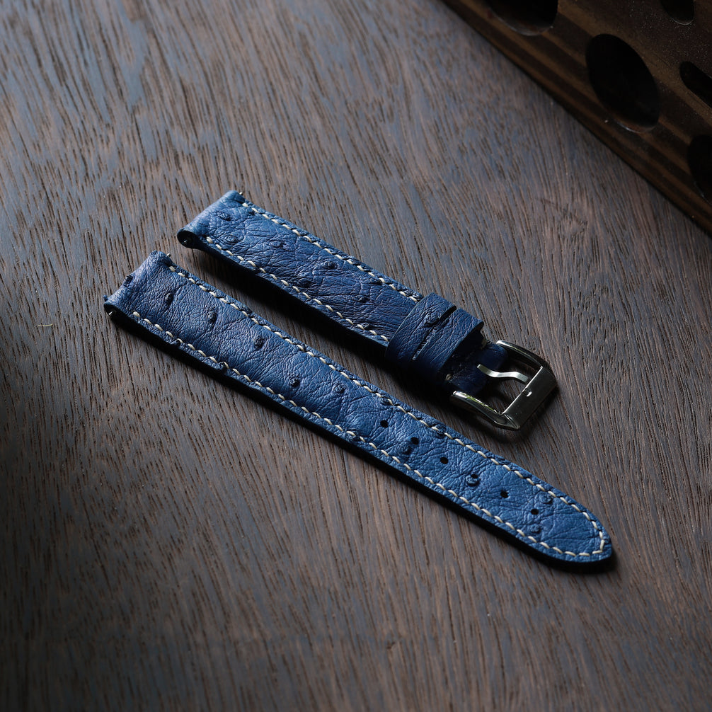 Blue Ostrich Leather Watch Strap
